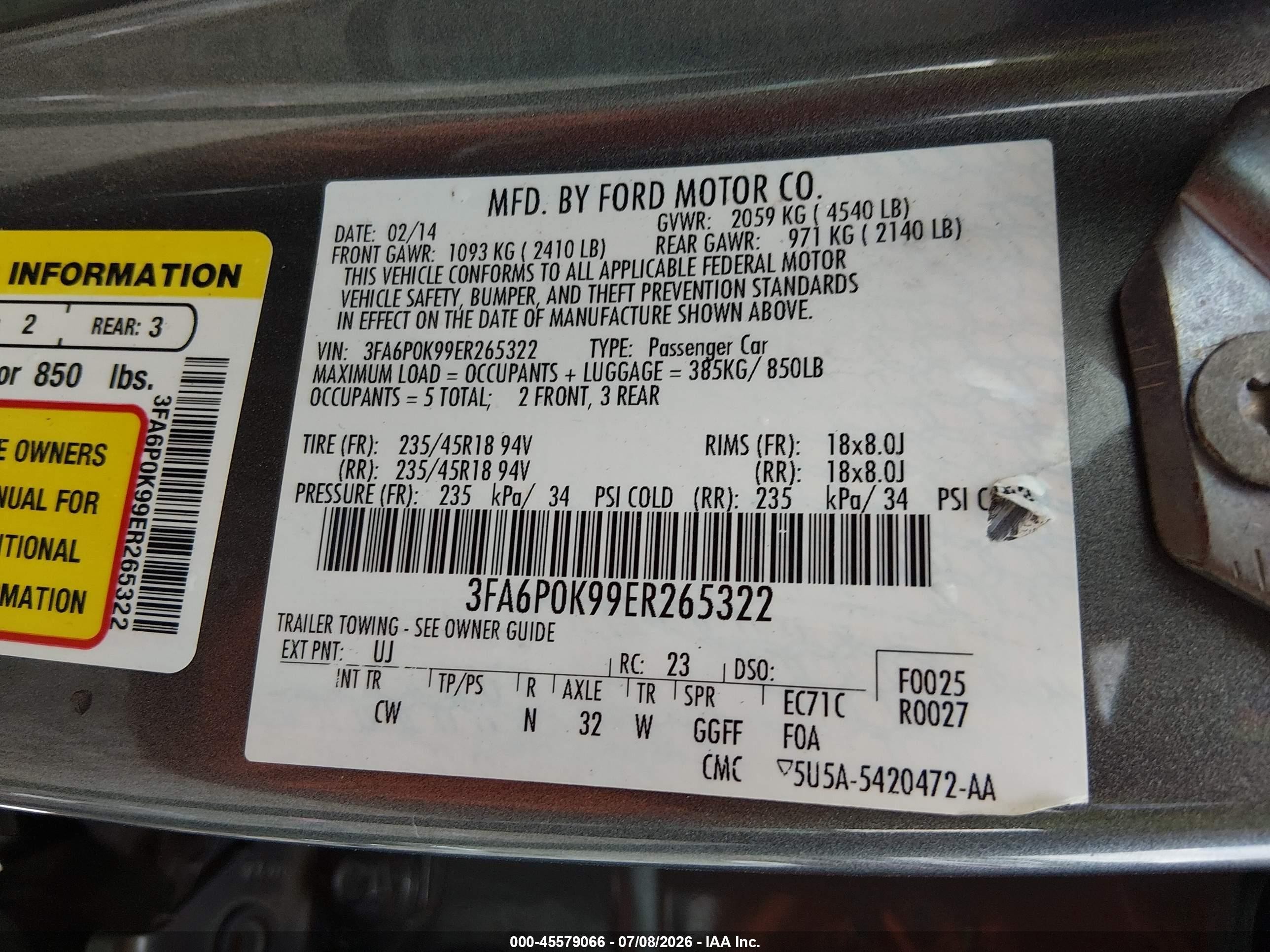 2014 Ford Fusion Titanium Gray vin: 3FA6P0K99ER265322