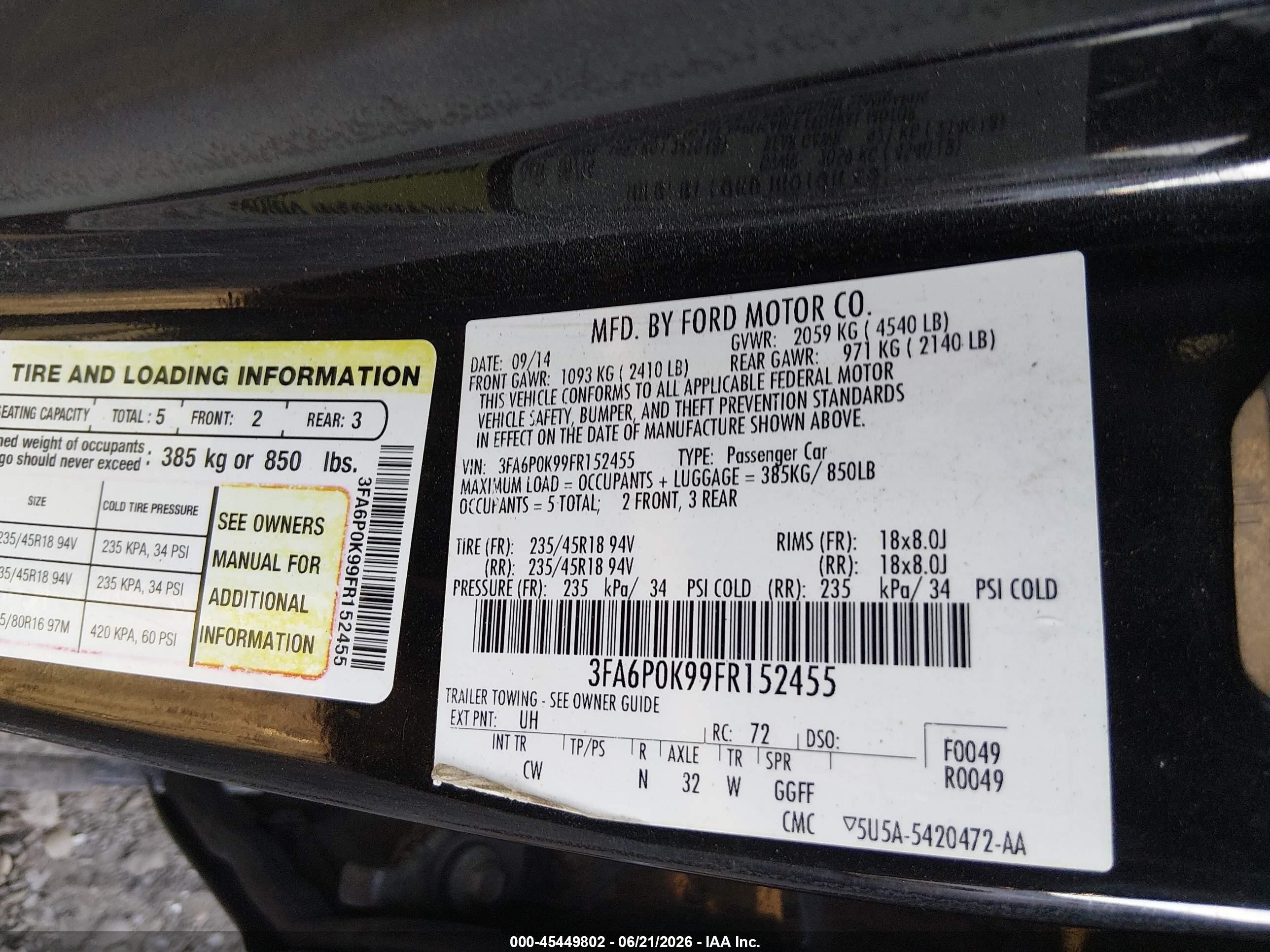 2015 Ford Fusion Titanium Black vin: 3FA6P0K99FR152455