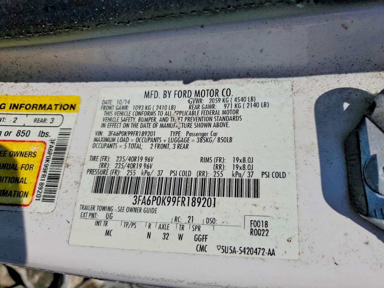 2015 Ford Fusion Titanium White vin: 3FA6P0K99FR189201
