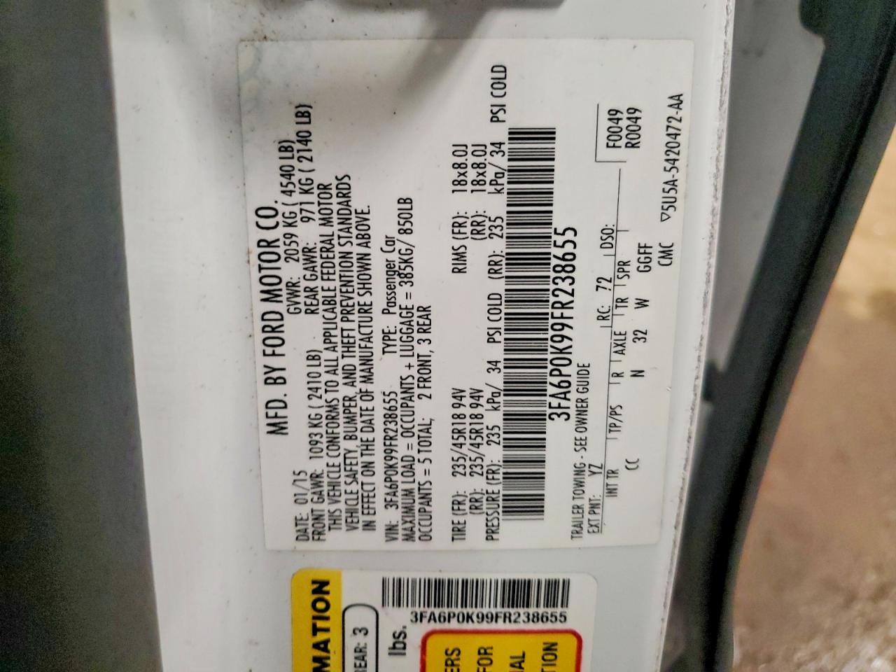 2015 Ford Fusion Titanium Белый vin: 3FA6P0K99FR238655