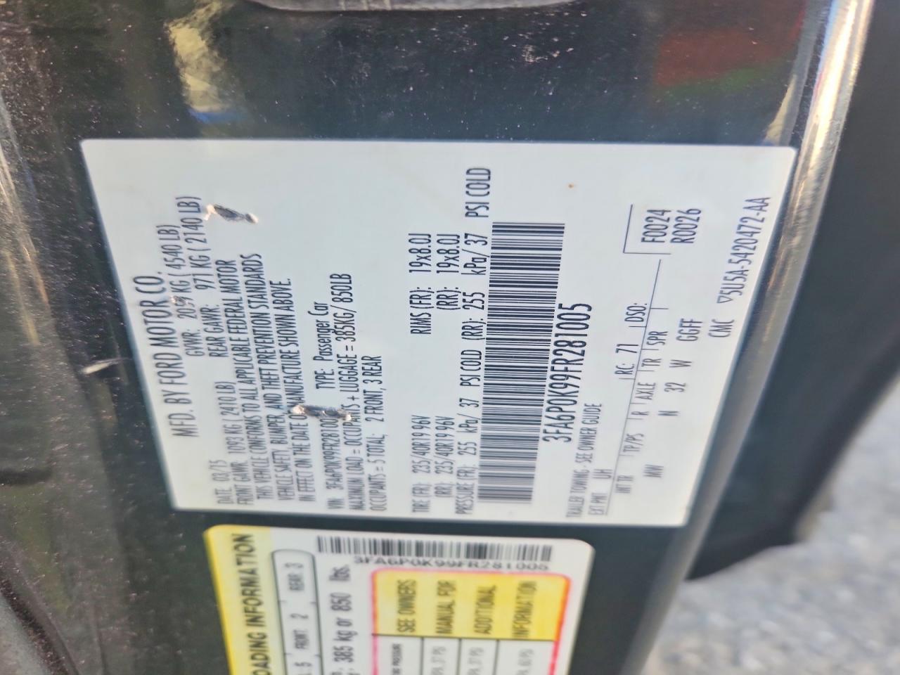 2015 Ford Fusion Titanium Black vin: 3FA6P0K99FR281005