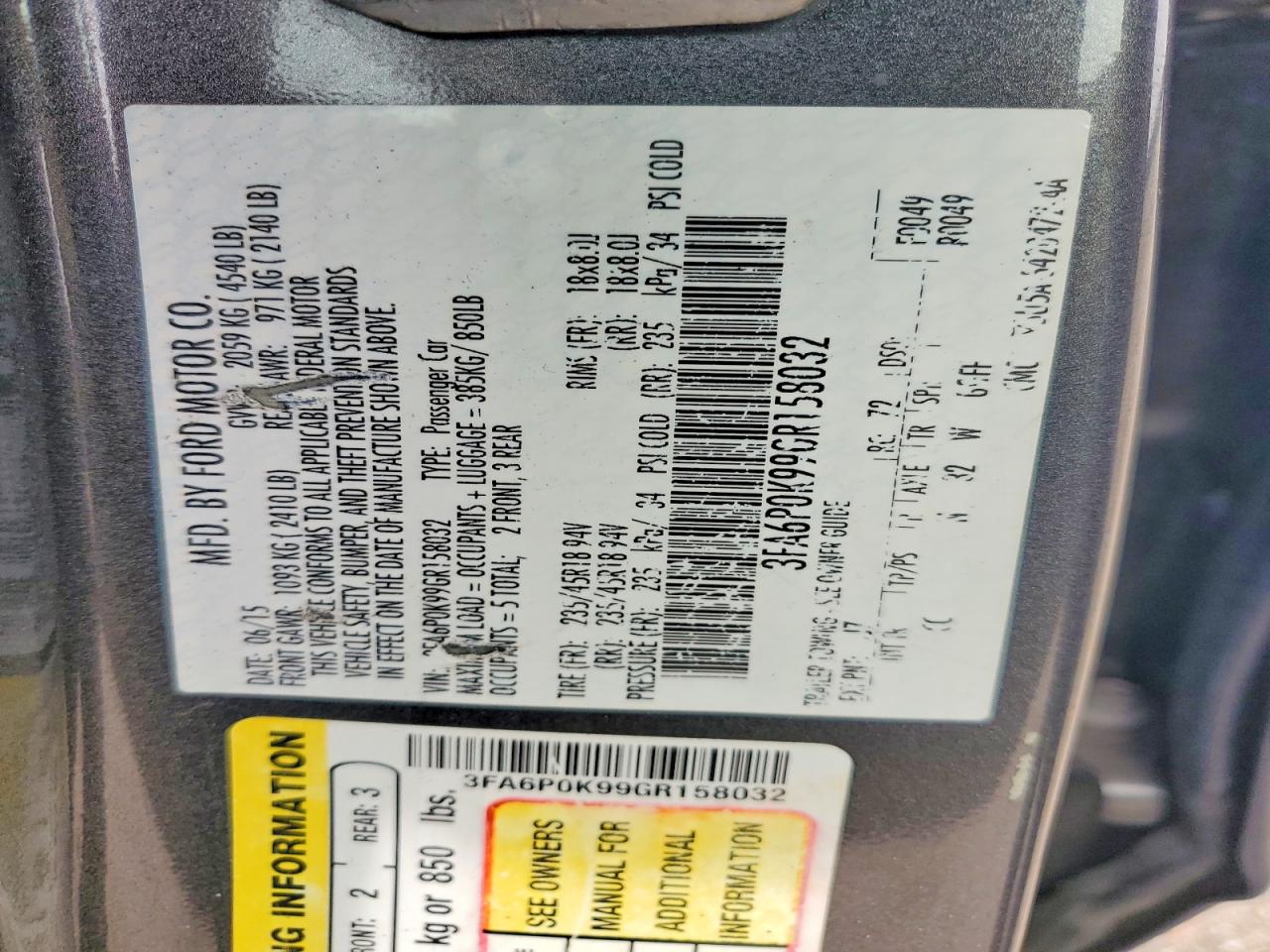2016 Ford Fusion Titanium Gray vin: 3FA6P0K99GR158032