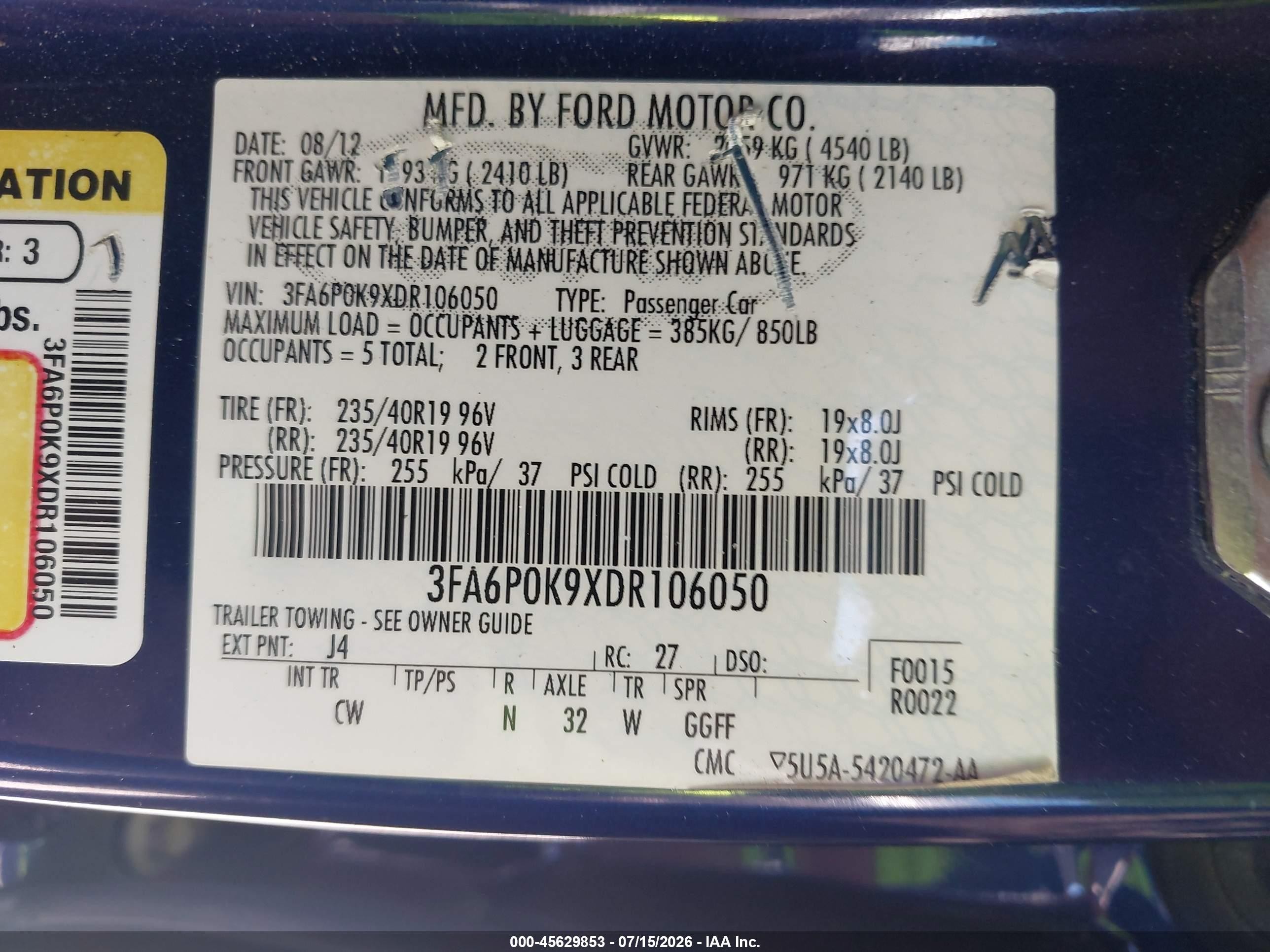 2013 Ford Fusion Titanium Blue vin: 3FA6P0K9XDR106050