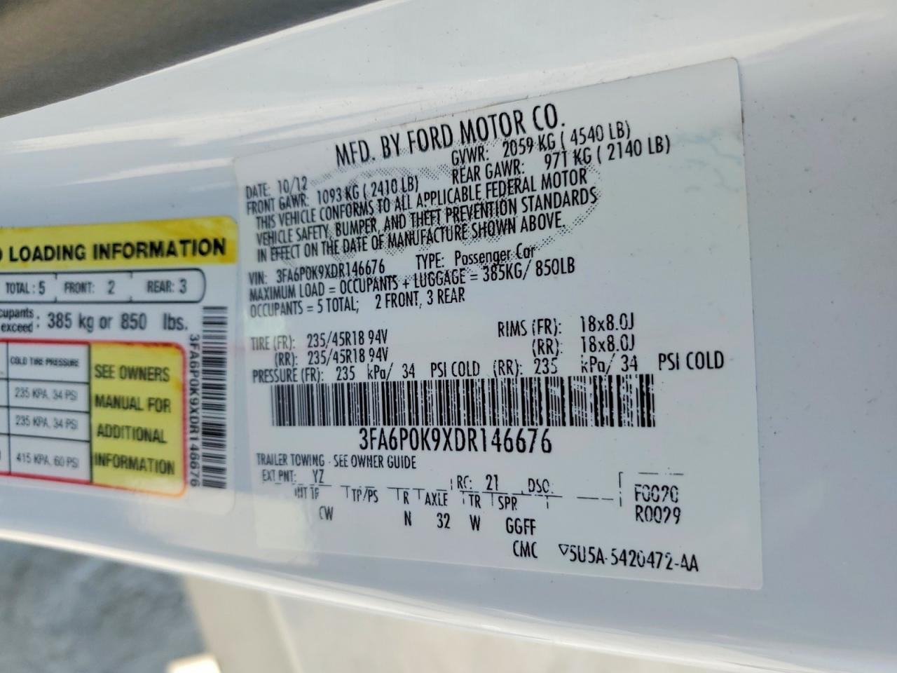 2013 Ford Fusion Titanium White vin: 3FA6P0K9XDR146676
