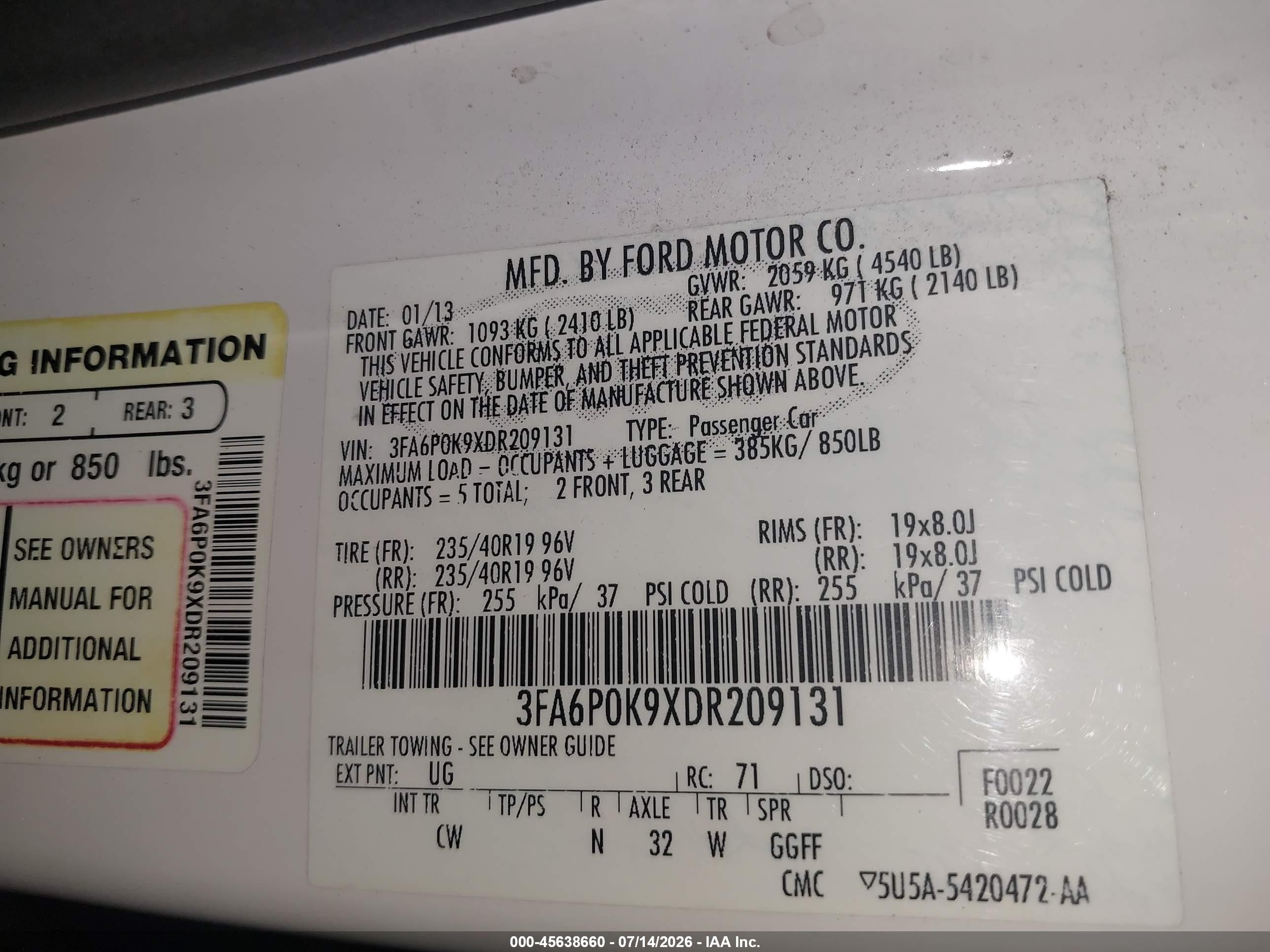2013 Ford Fusion Titanium White vin: 3FA6P0K9XDR209131
