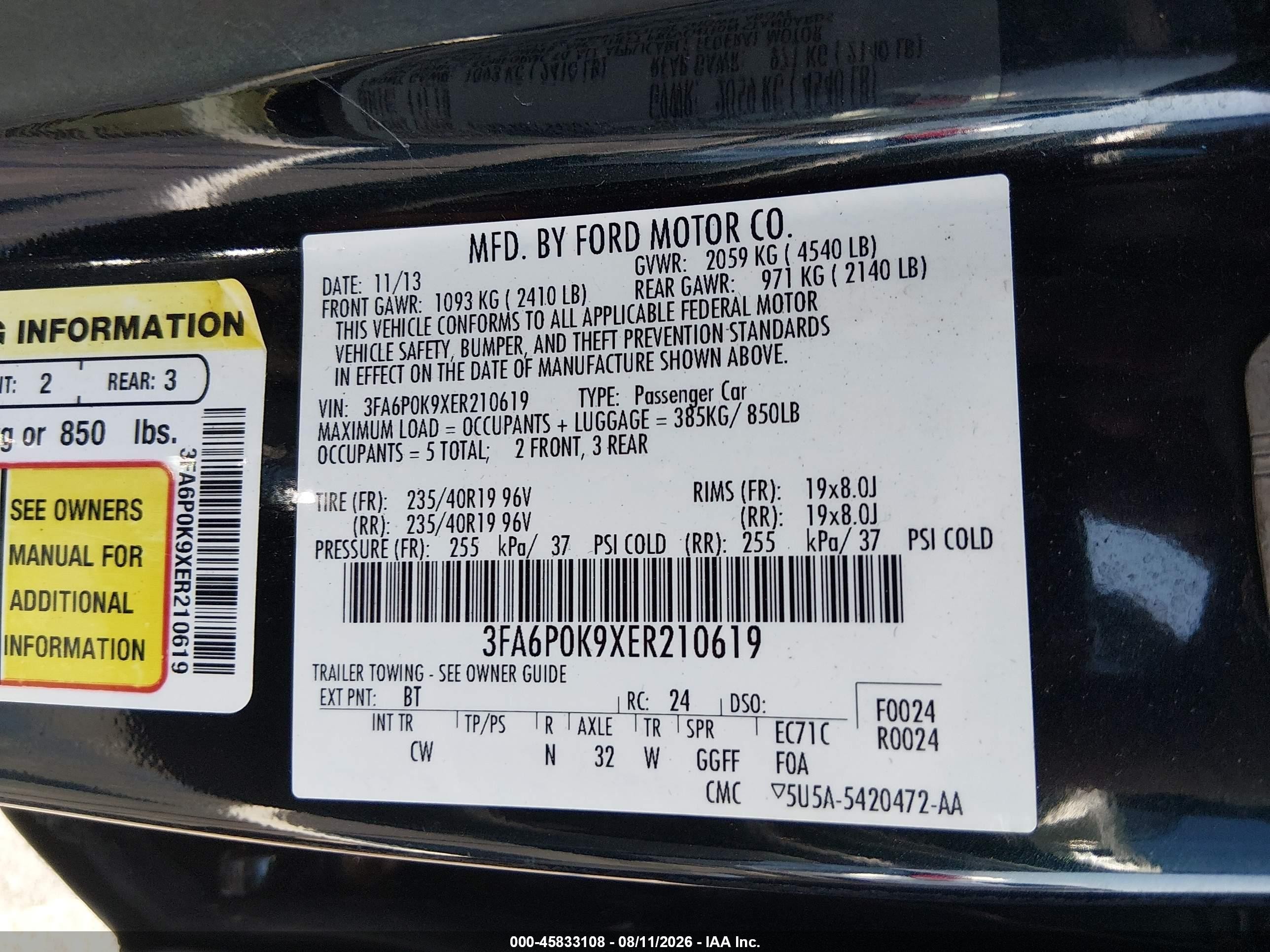 2014 Ford Fusion Titanium Black vin: 3FA6P0K9XER210619