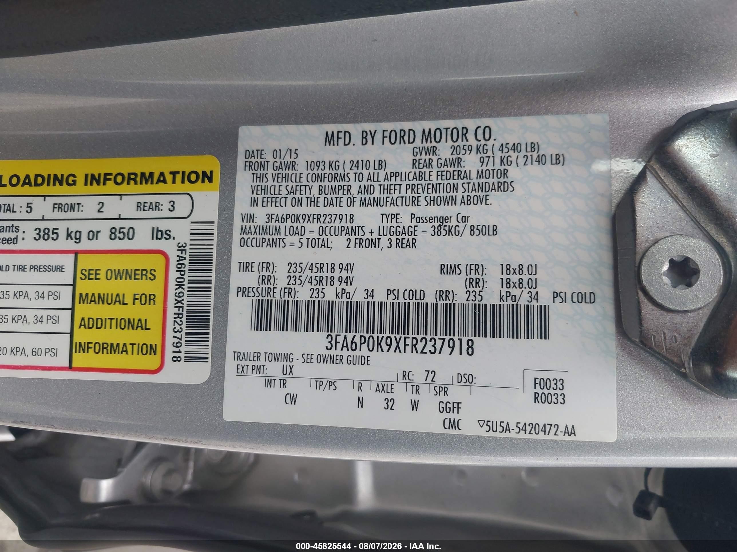 2015 Ford Fusion Titanium Silver vin: 3FA6P0K9XFR237918