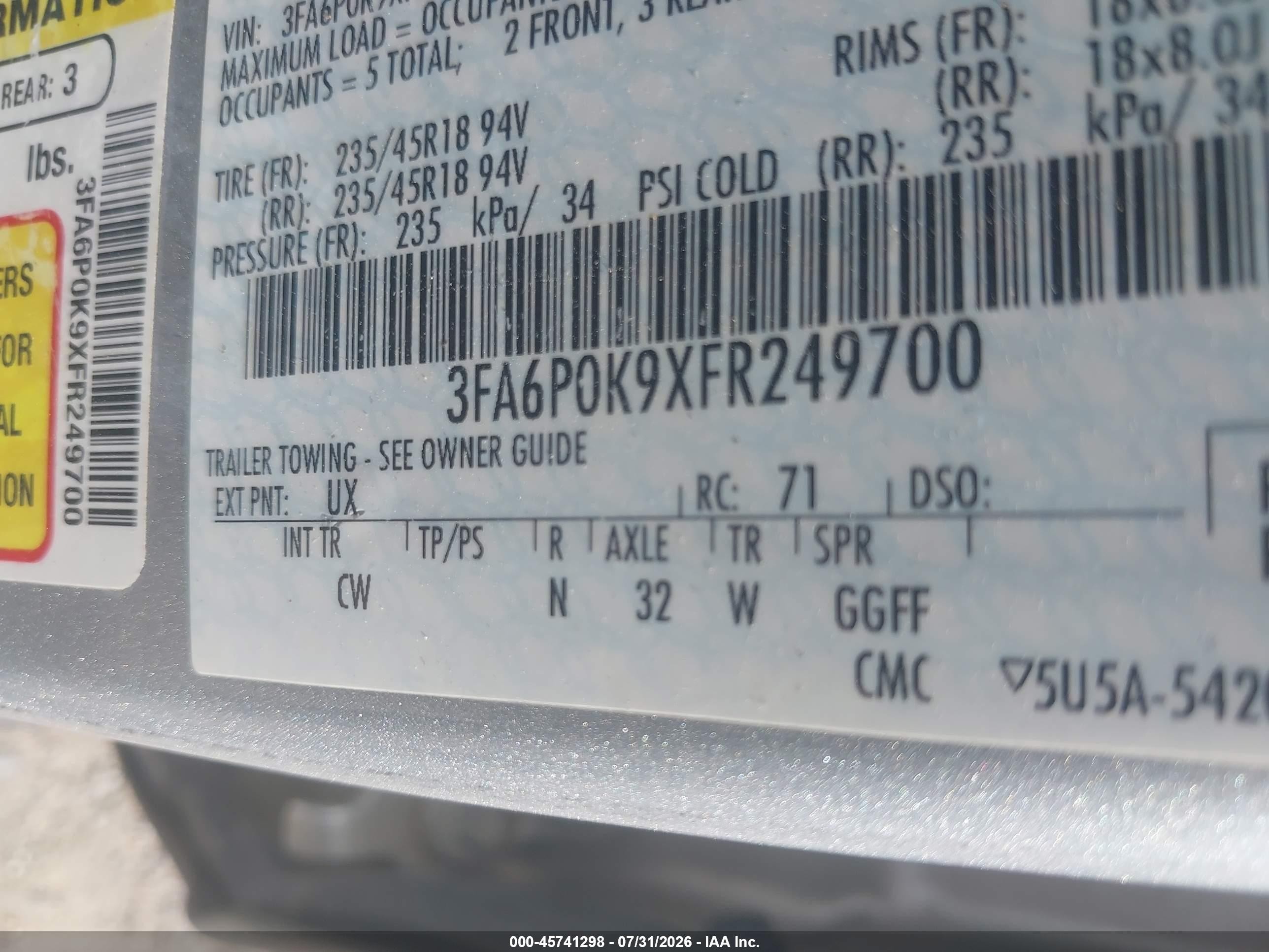 2015 Ford Fusion Titanium Silver vin: 3FA6P0K9XFR249700