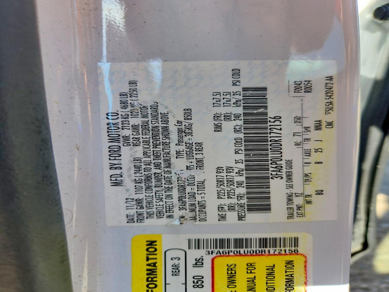 2013 Ford Fusion Se Hybrid White vin: 3FA6P0LU0DR172156