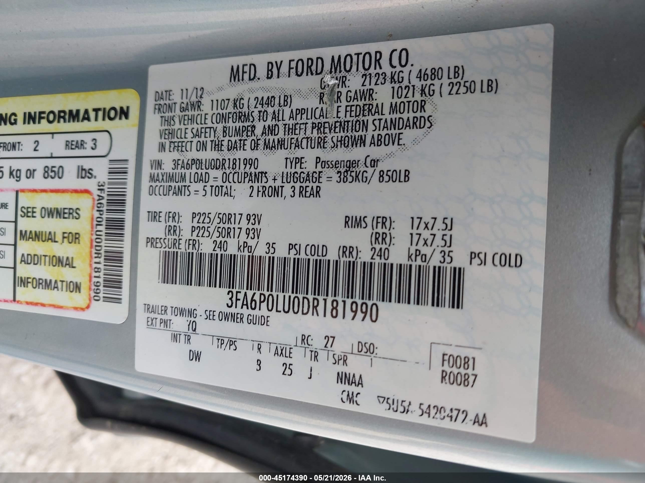 2013 Ford Fusion Hybrid Se Light Blue vin: 3FA6P0LU0DR181990