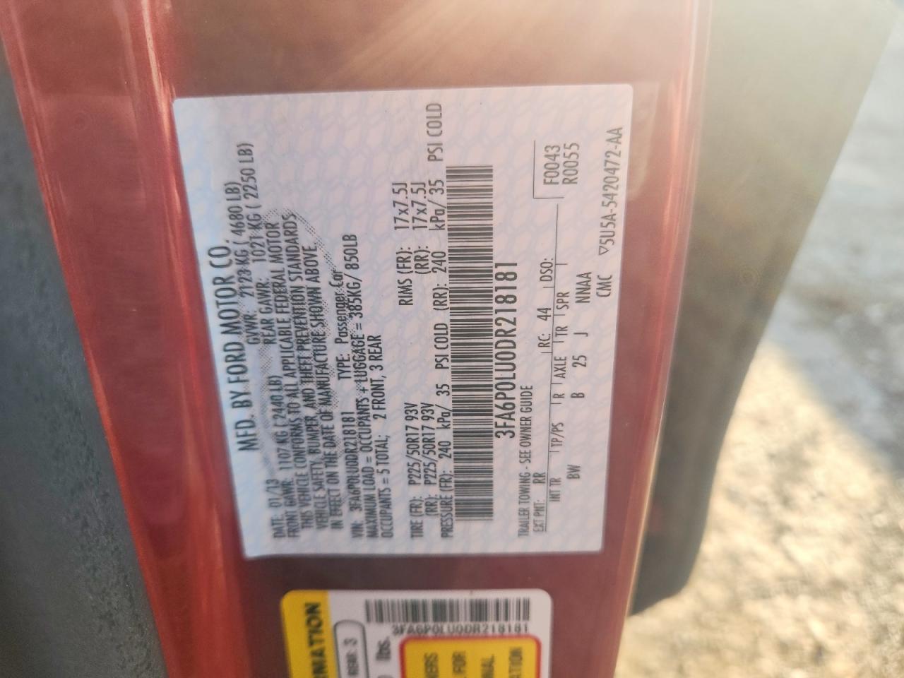 2013 Ford Fusion Se Hybrid Red vin: 3FA6P0LU0DR218181