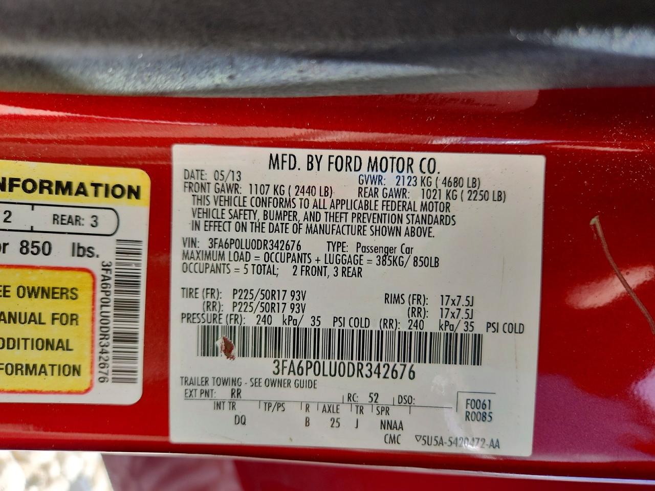 2013 Ford Fusion Red vin: 3FA6P0LU0DR342676