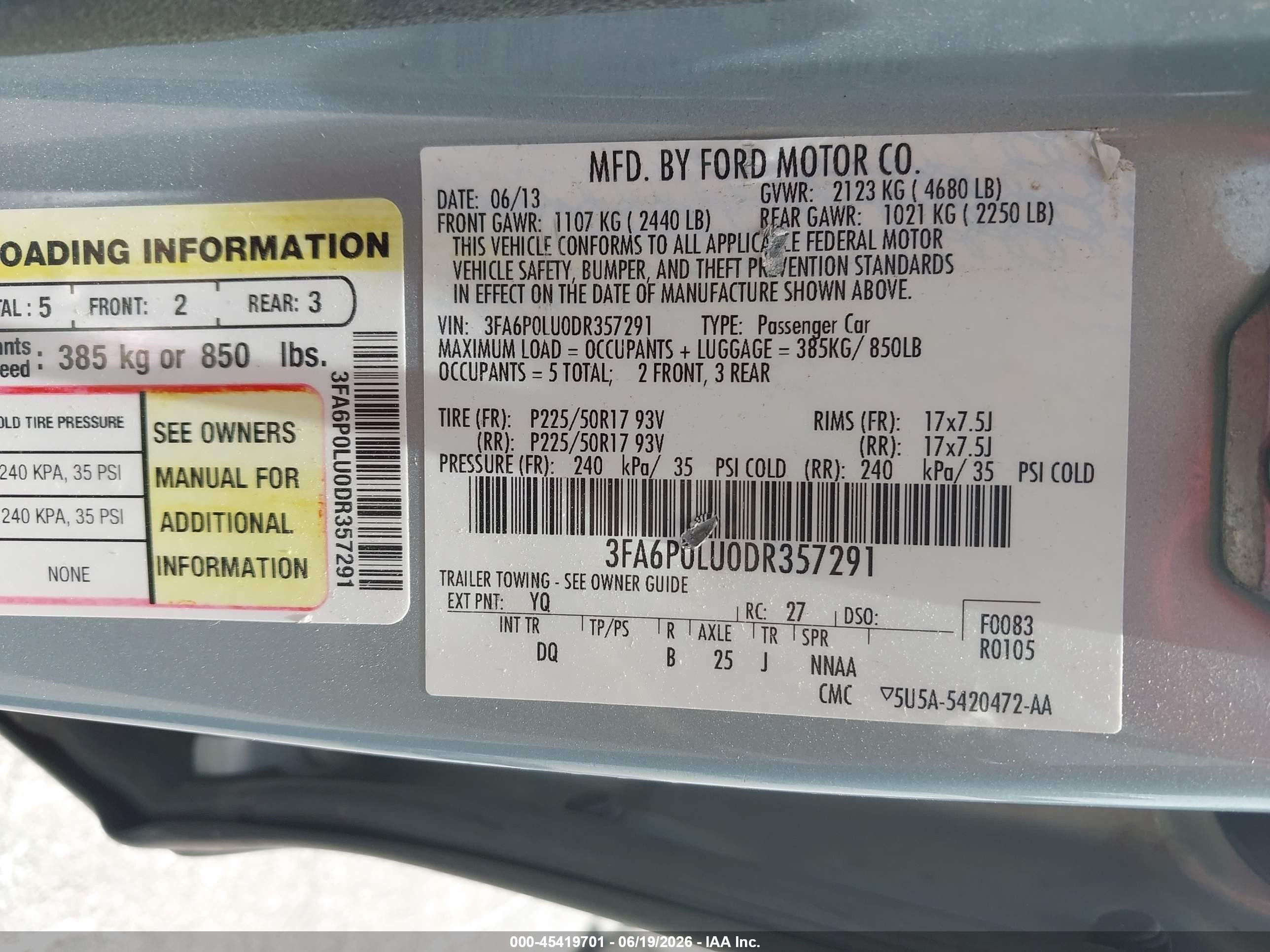 2013 Ford Fusion Hybrid Se Бирюзовый vin: 3FA6P0LU0DR357291