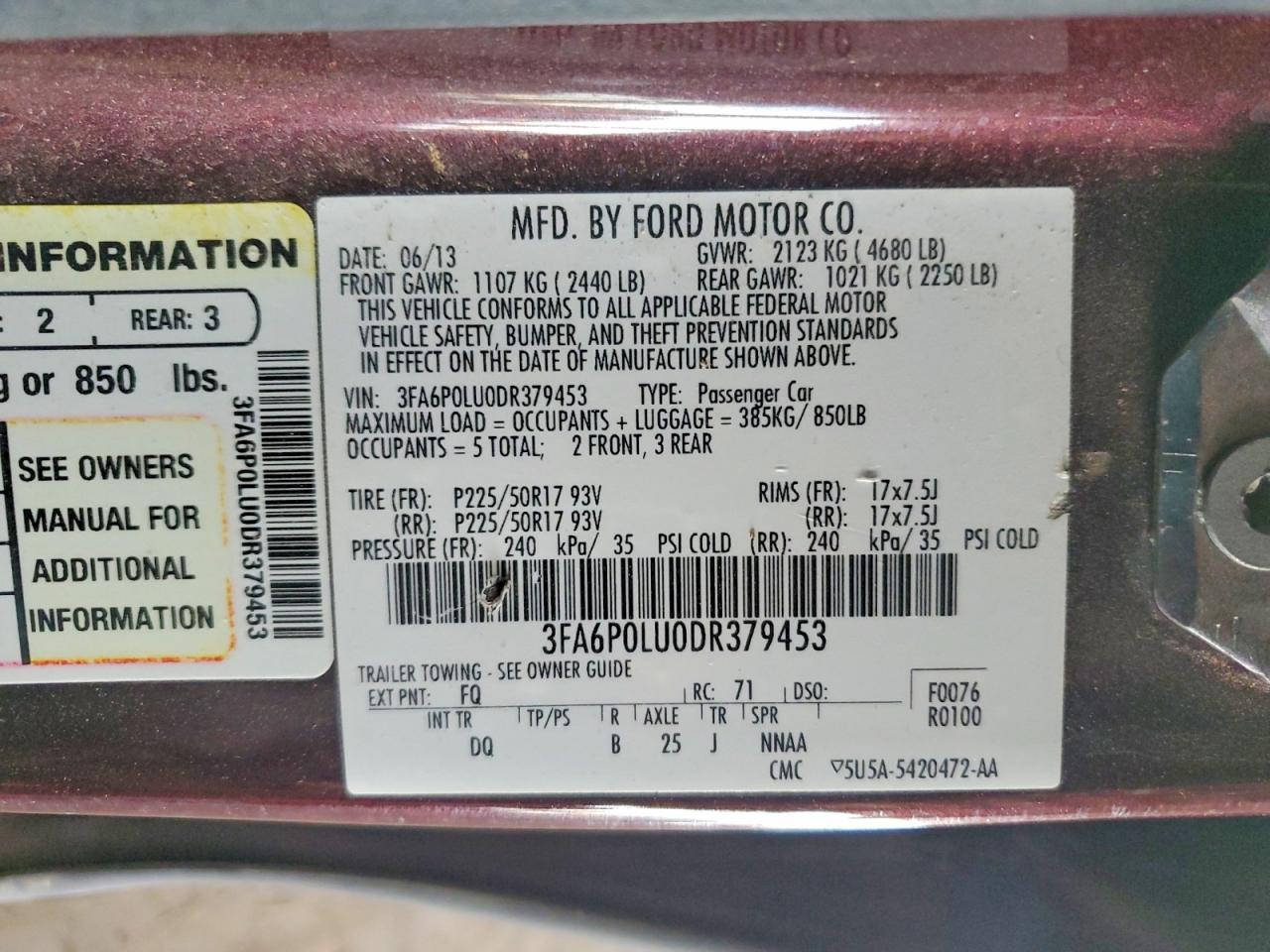 2013 Ford Fusion Se Hybrid Бордовый vin: 3FA6P0LU0DR379453