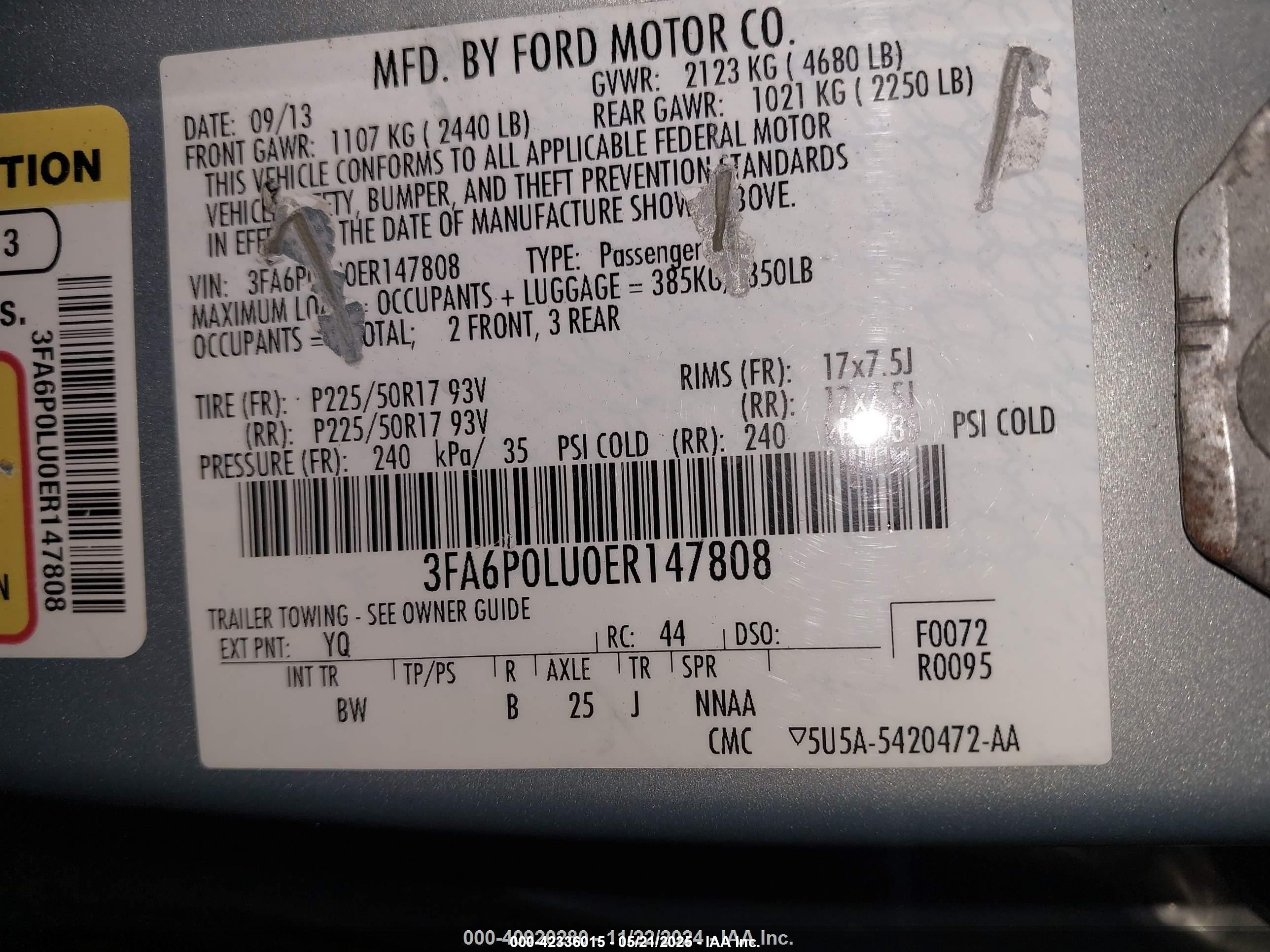 2014 Ford Fusion Hybrid Se Light Blue vin: 3FA6P0LU0ER147808