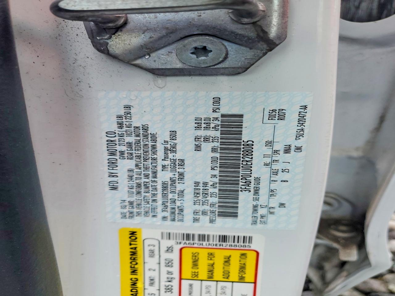 2014 Ford Fusion Se Hybrid Белый vin: 3FA6P0LU0ER288085