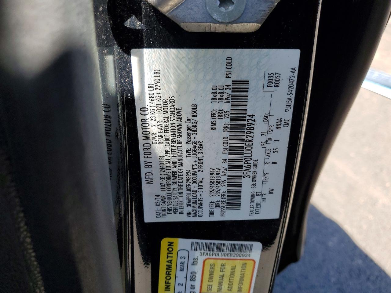 2014 Ford Fusion Se Hybrid Black vin: 3FA6P0LU0ER298924