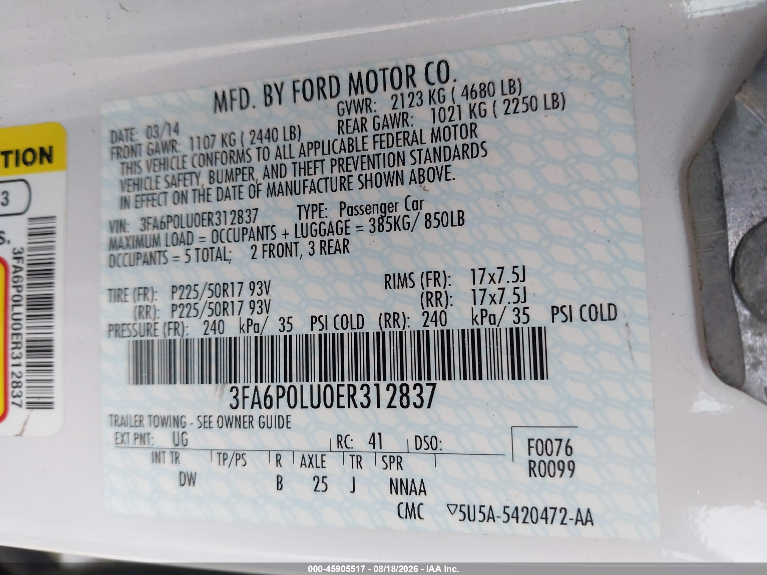 2014 Ford Fusion Hybrid Se White vin: 3FA6P0LU0ER312837