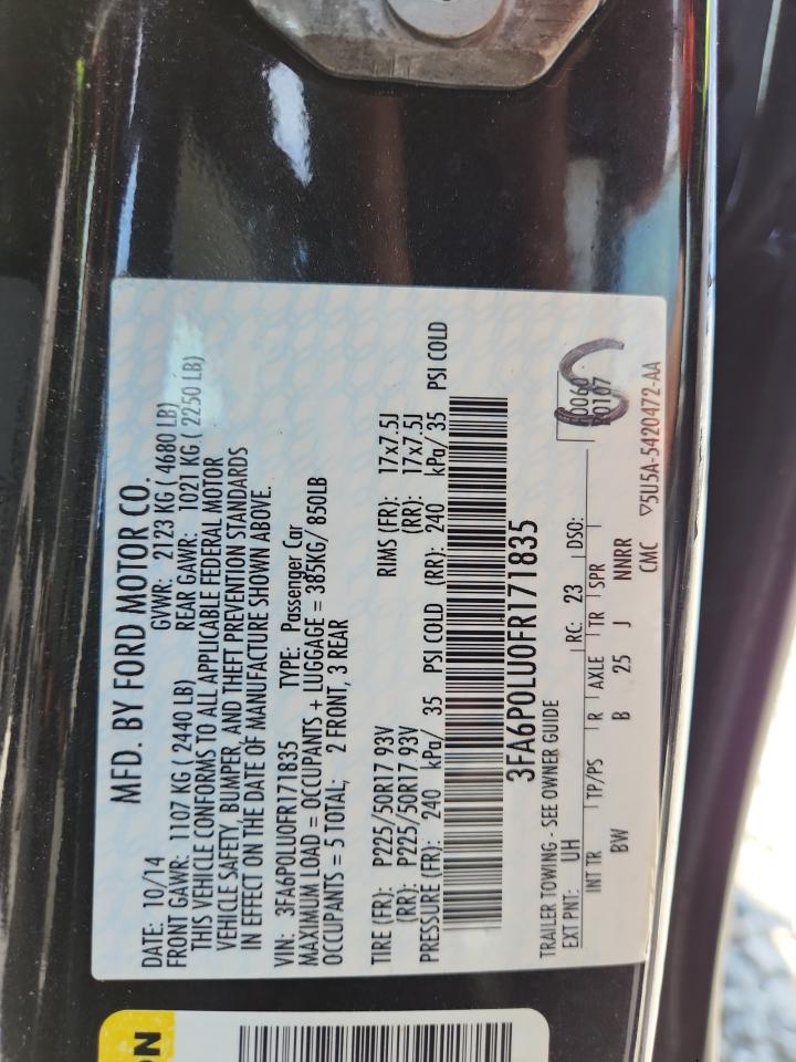 2015 Ford Fusion Se Hybrid Black vin: 3FA6P0LU0FR171835