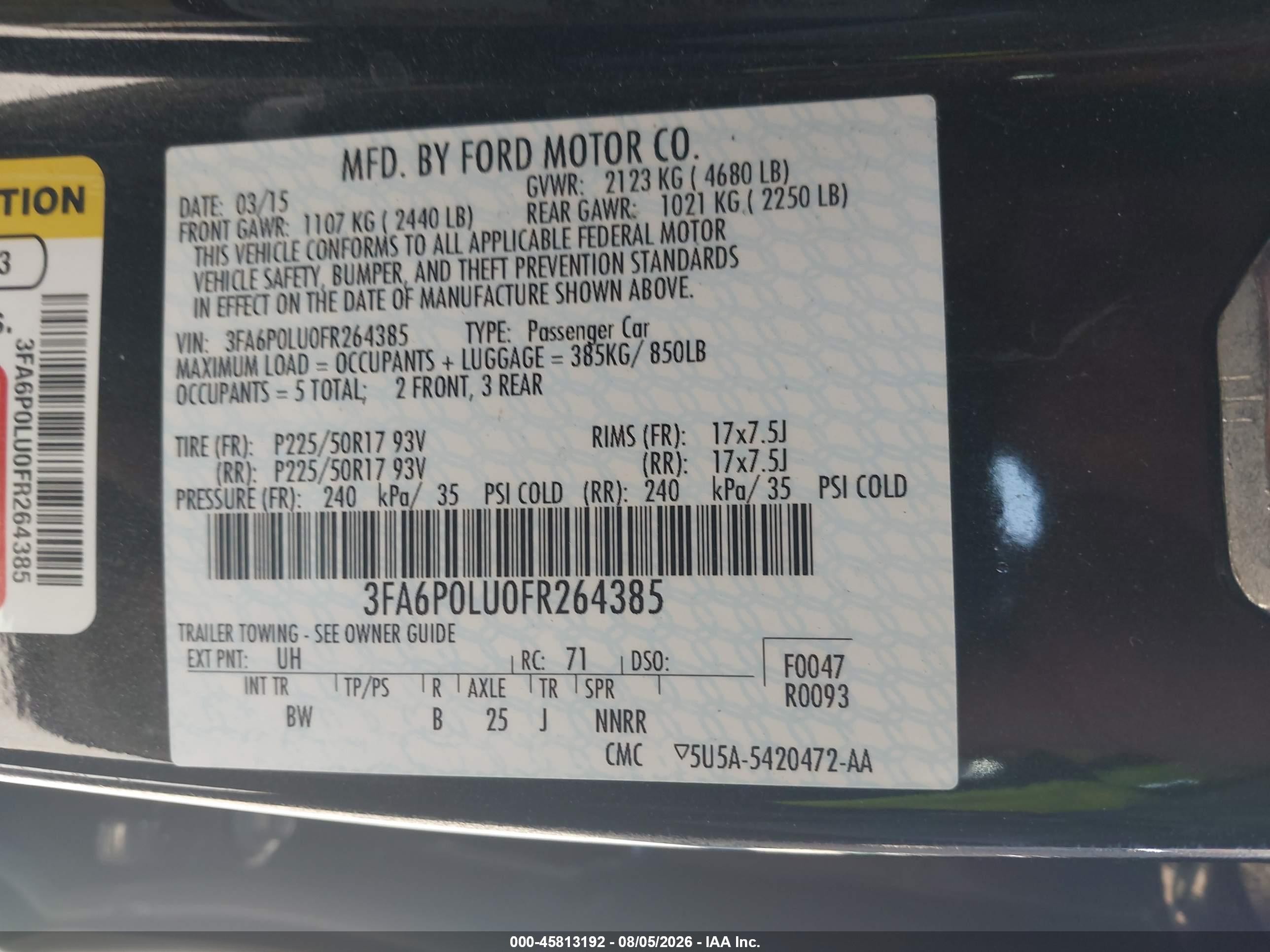 2015 Ford Fusion Hybrid Se Black vin: 3FA6P0LU0FR264385