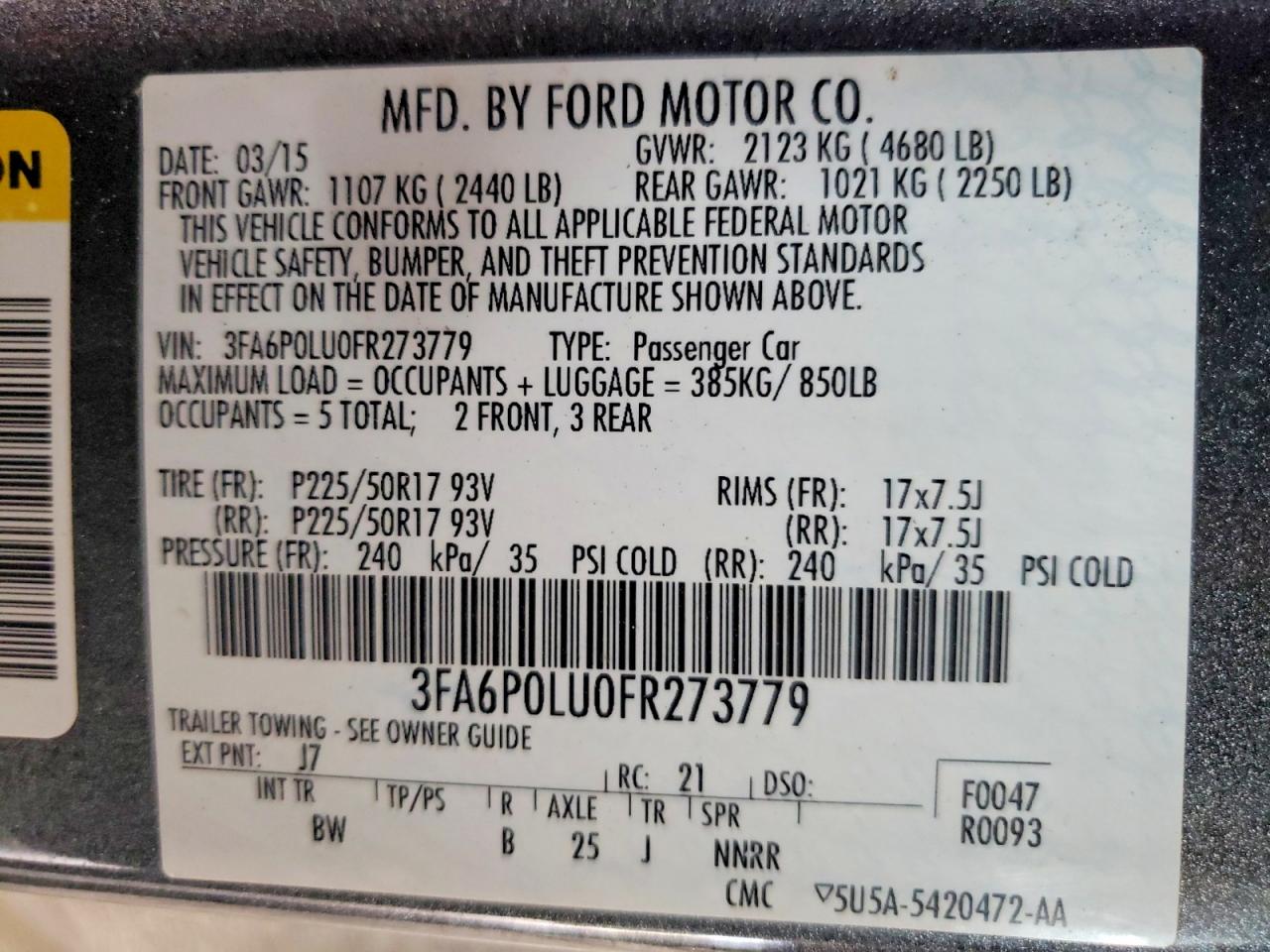 2015 Ford Fusion Se Hybrid Gray vin: 3FA6P0LU0FR273779
