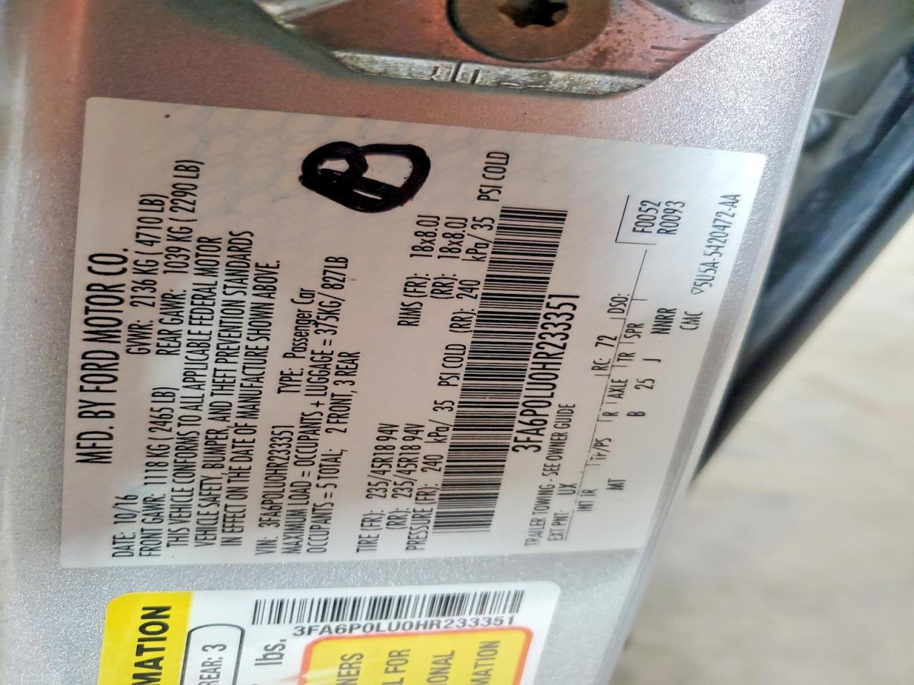 2017 Ford Fusion Se Hybrid Silver vin: 3FA6P0LU0HR233351