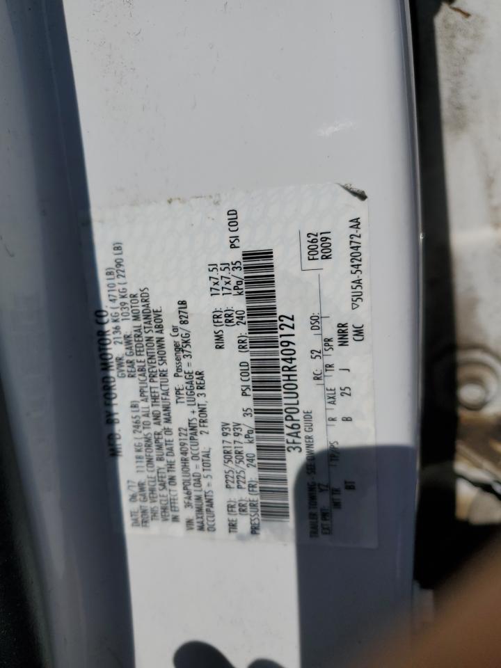 2017 Ford Fusion Se Hybrid White vin: 3FA6P0LU0HR409122