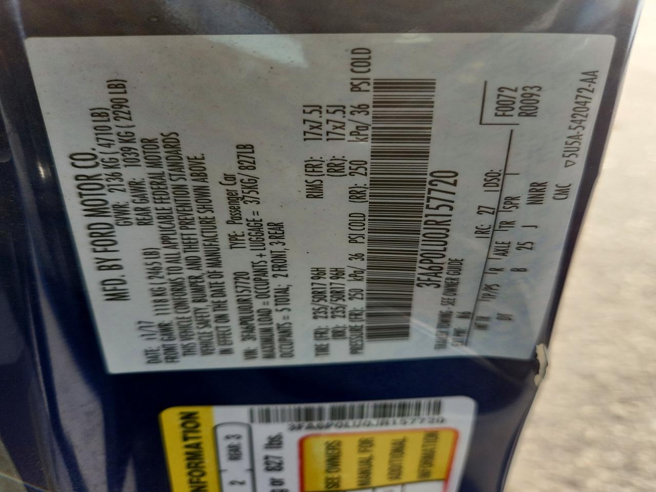 2018 Ford Fusion Se Hybrid Blue vin: 3FA6P0LU0JR157720