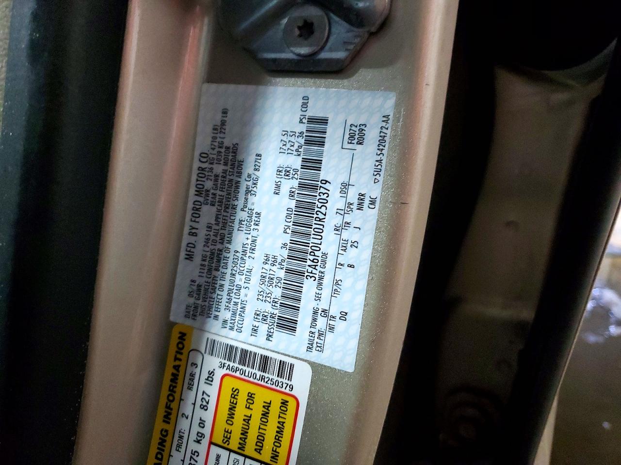 2018 Ford Fusion Se Hybrid Beige vin: 3FA6P0LU0JR250379