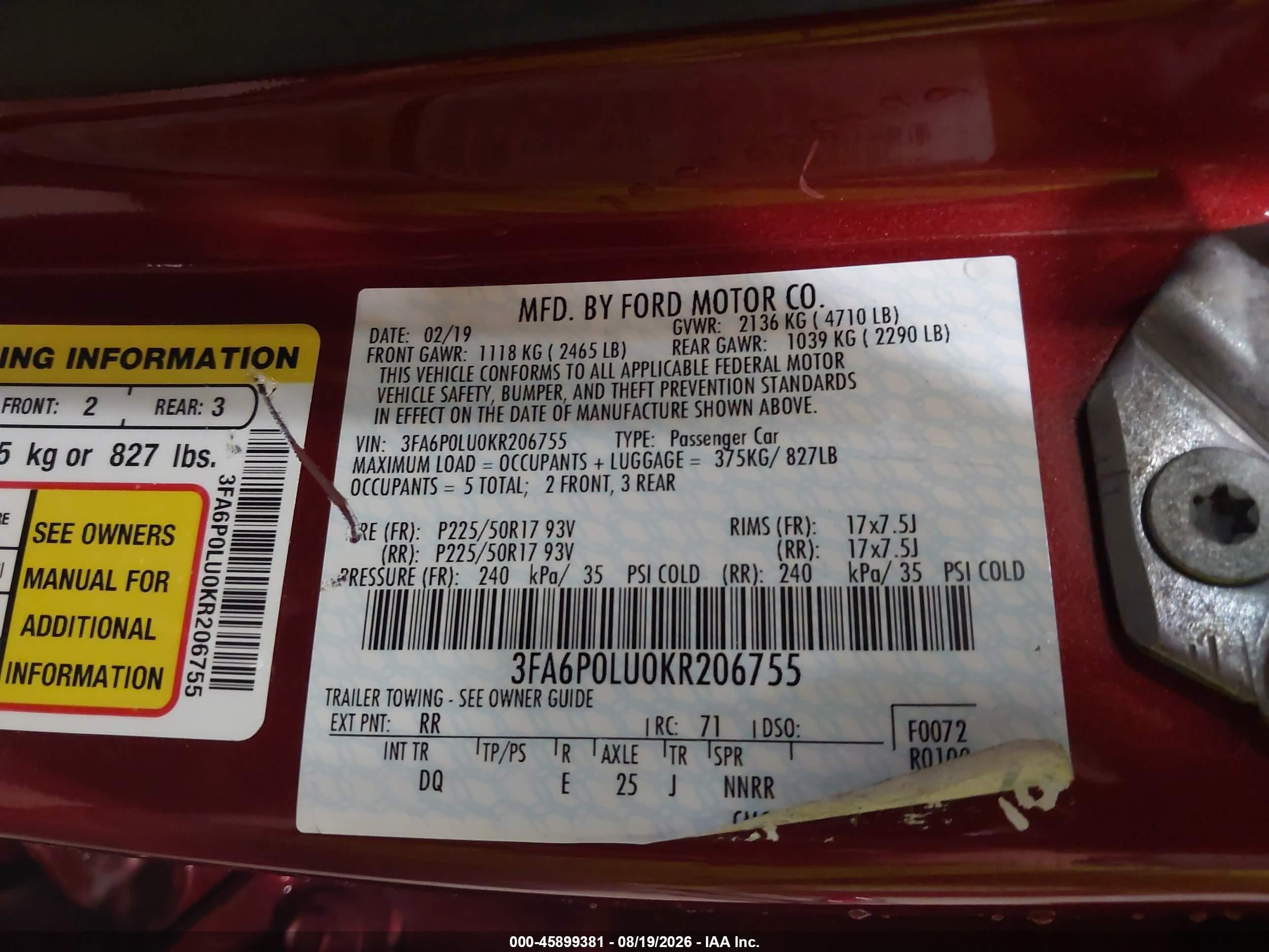 2019 Ford Fusion Hybrid Se Red vin: 3FA6P0LU0KR206755