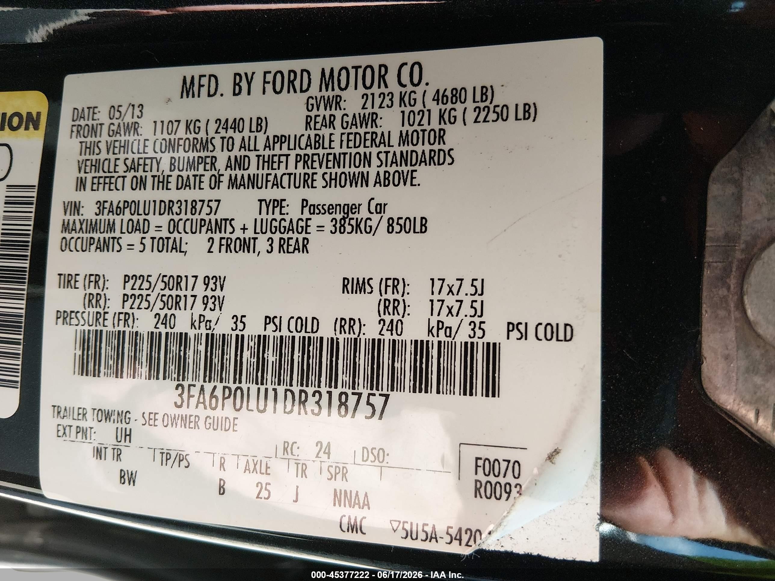 2013 Ford Fusion Hybrid Se Black vin: 3FA6P0LU1DR318757