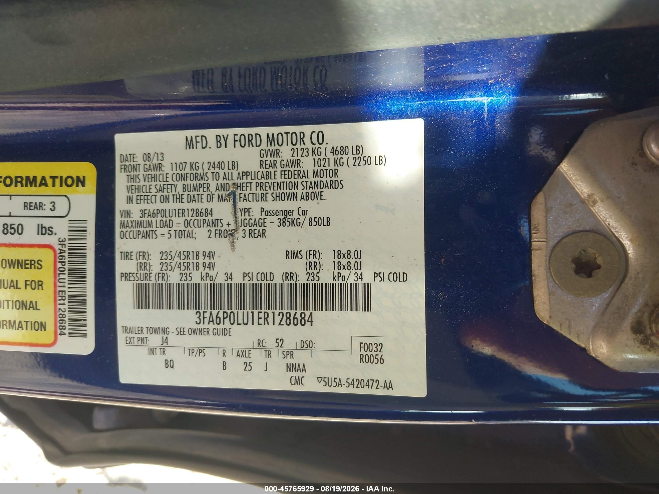 2014 Ford Fusion Hybrid Se Blue vin: 3FA6P0LU1ER128684