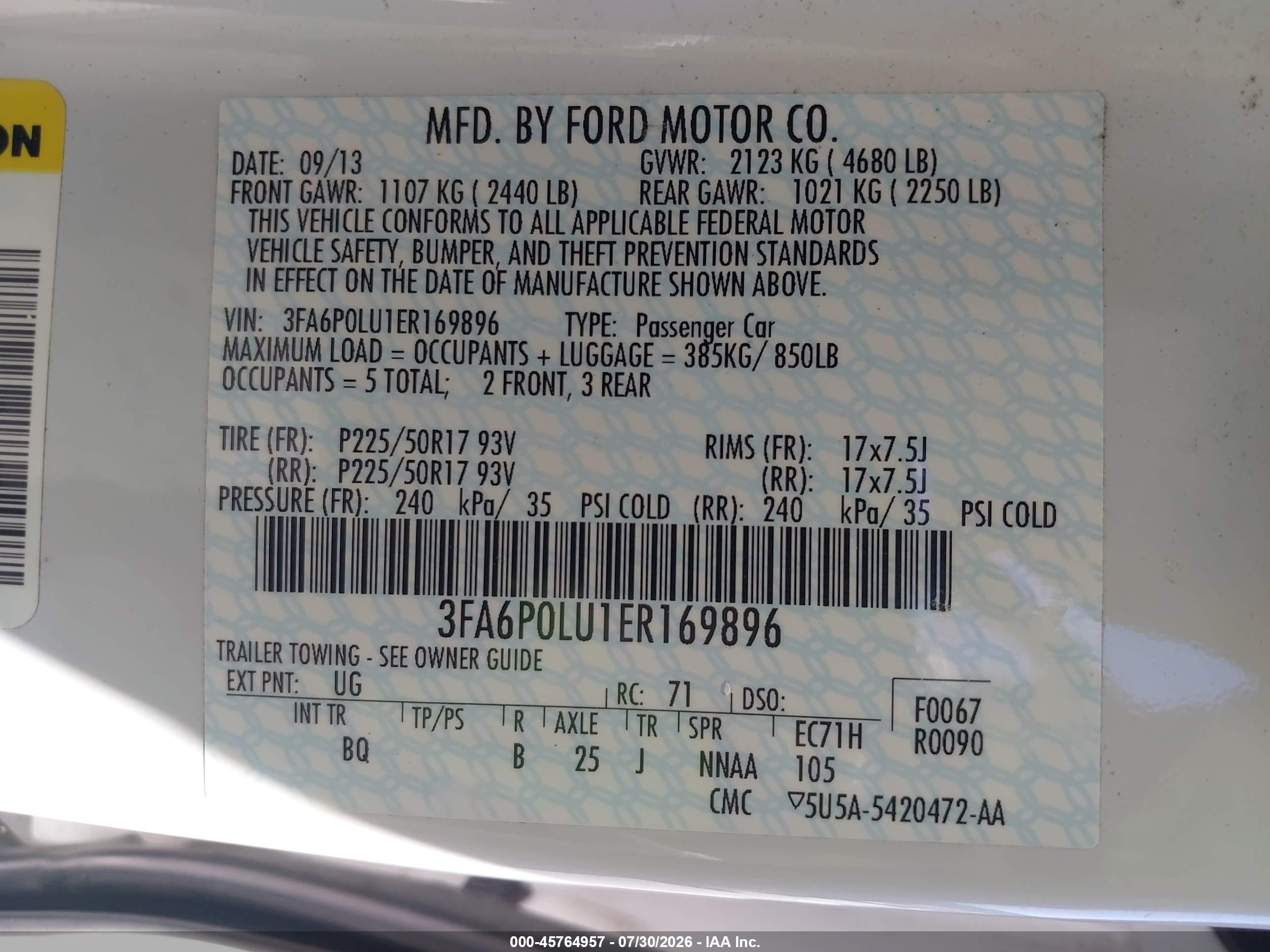2014 Ford Fusion Hybrid Se White vin: 3FA6P0LU1ER169896