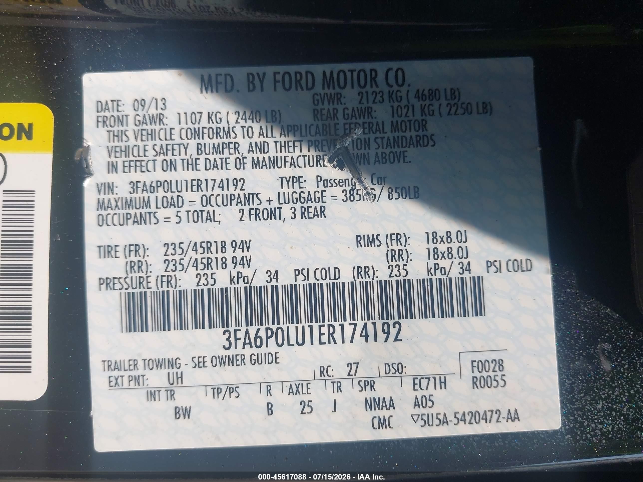 2014 Ford Fusion Hybrid Se Black vin: 3FA6P0LU1ER174192