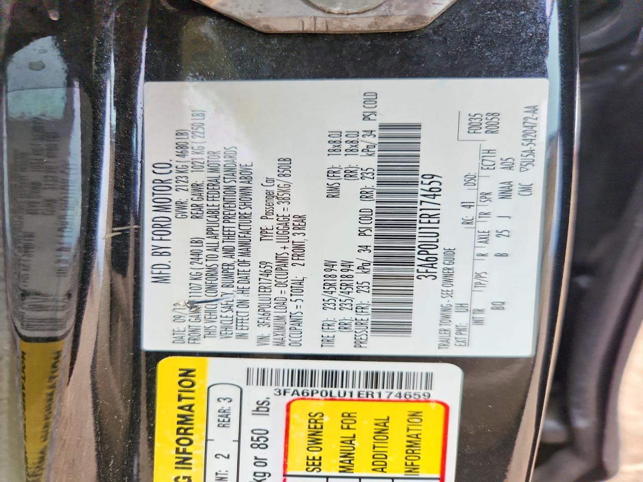 2014 Ford Fusion Se Hybrid Black vin: 3FA6P0LU1ER174659