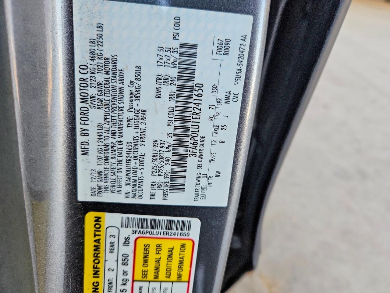 2014 Ford Fusion Se Hybrid Gray vin: 3FA6P0LU1ER241650