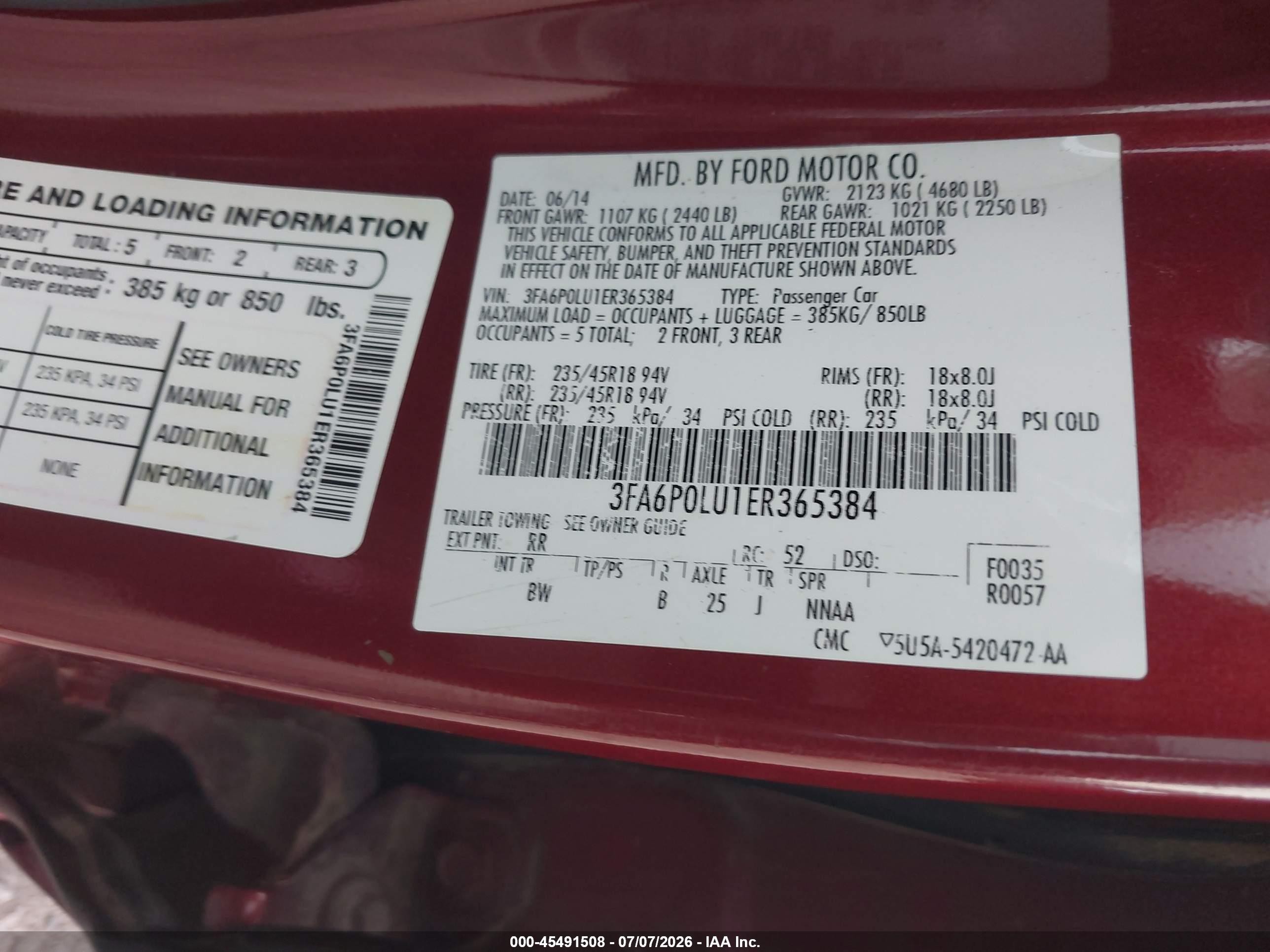 2014 Ford Fusion Hybrid Se Red vin: 3FA6P0LU1ER365384