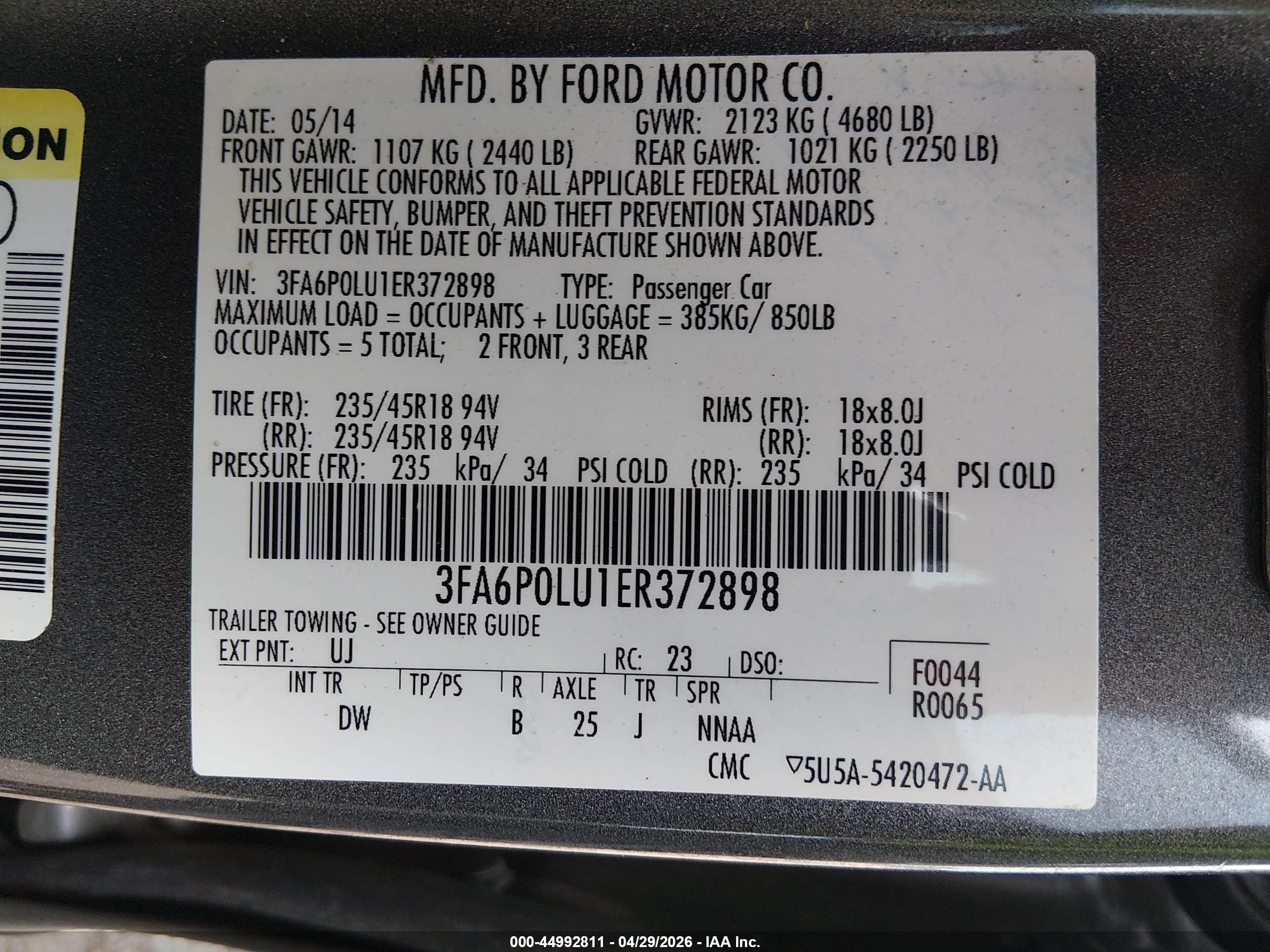 2014 Ford Fusion Hybrid Se Gray vin: 3FA6P0LU1ER372898