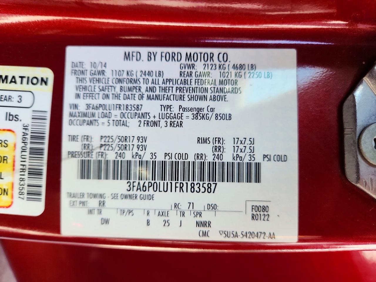 2015 Ford Fusion Se Hybrid Red vin: 3FA6P0LU1FR183587