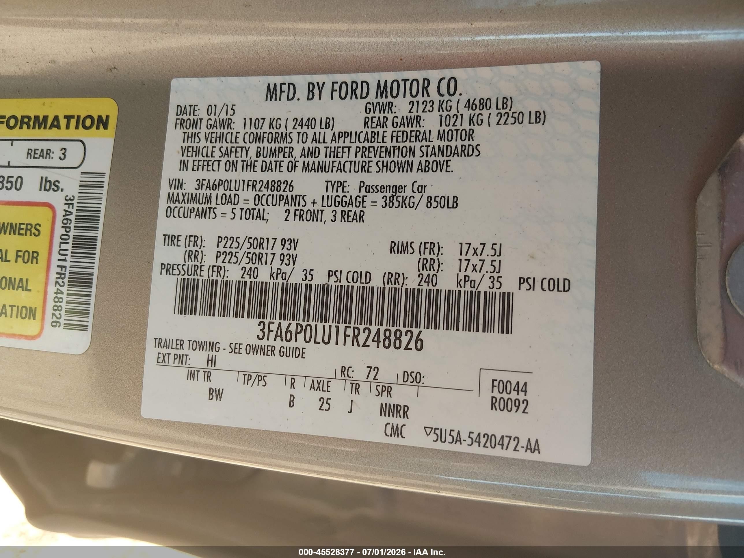 2015 Ford Fusion Hybrid Se Silver vin: 3FA6P0LU1FR248826