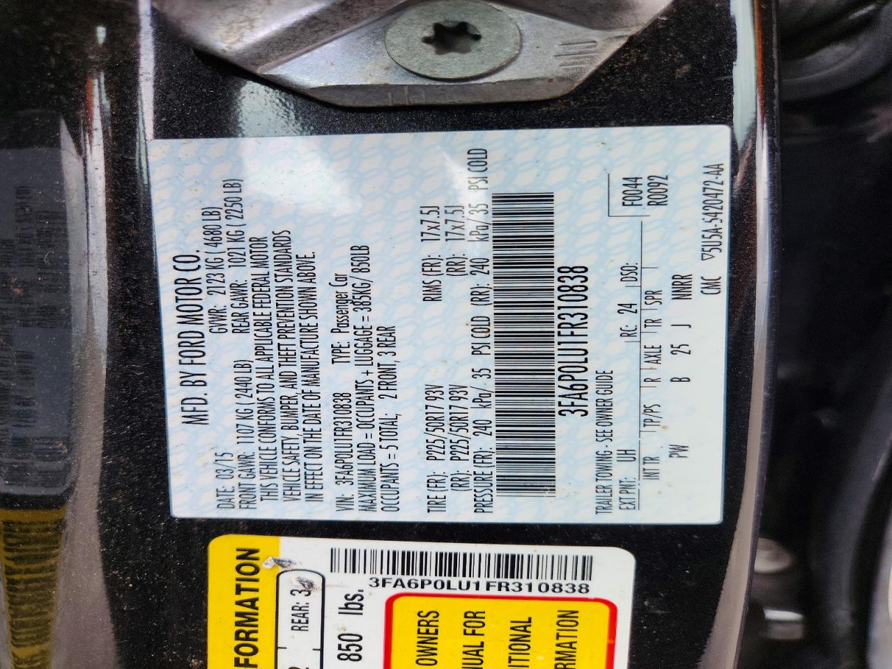 2015 Ford Fusion Se Hybrid Черный vin: 3FA6P0LU1FR310838