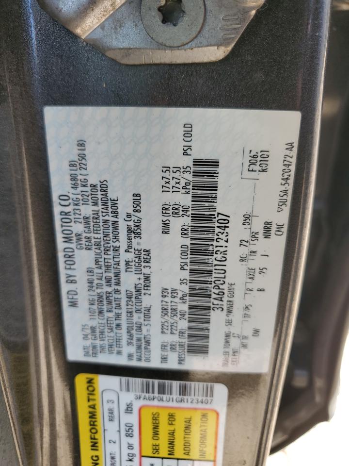 2016 Ford Fusion Se Hybrid Charcoal vin: 3FA6P0LU1GR123407