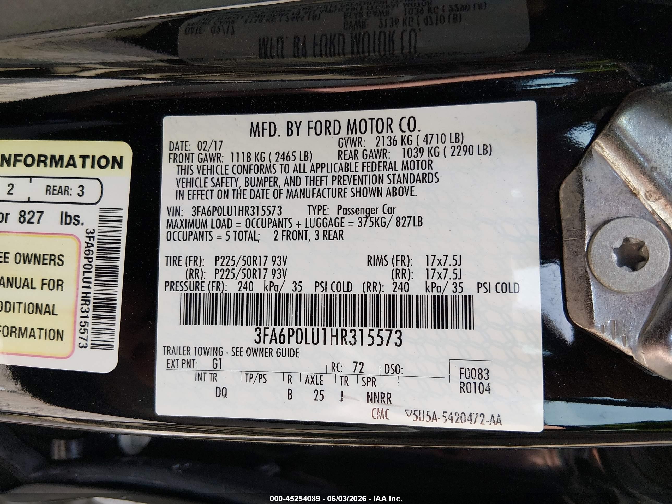 2017 Ford Fusion Hybrid Se Black vin: 3FA6P0LU1HR315573
