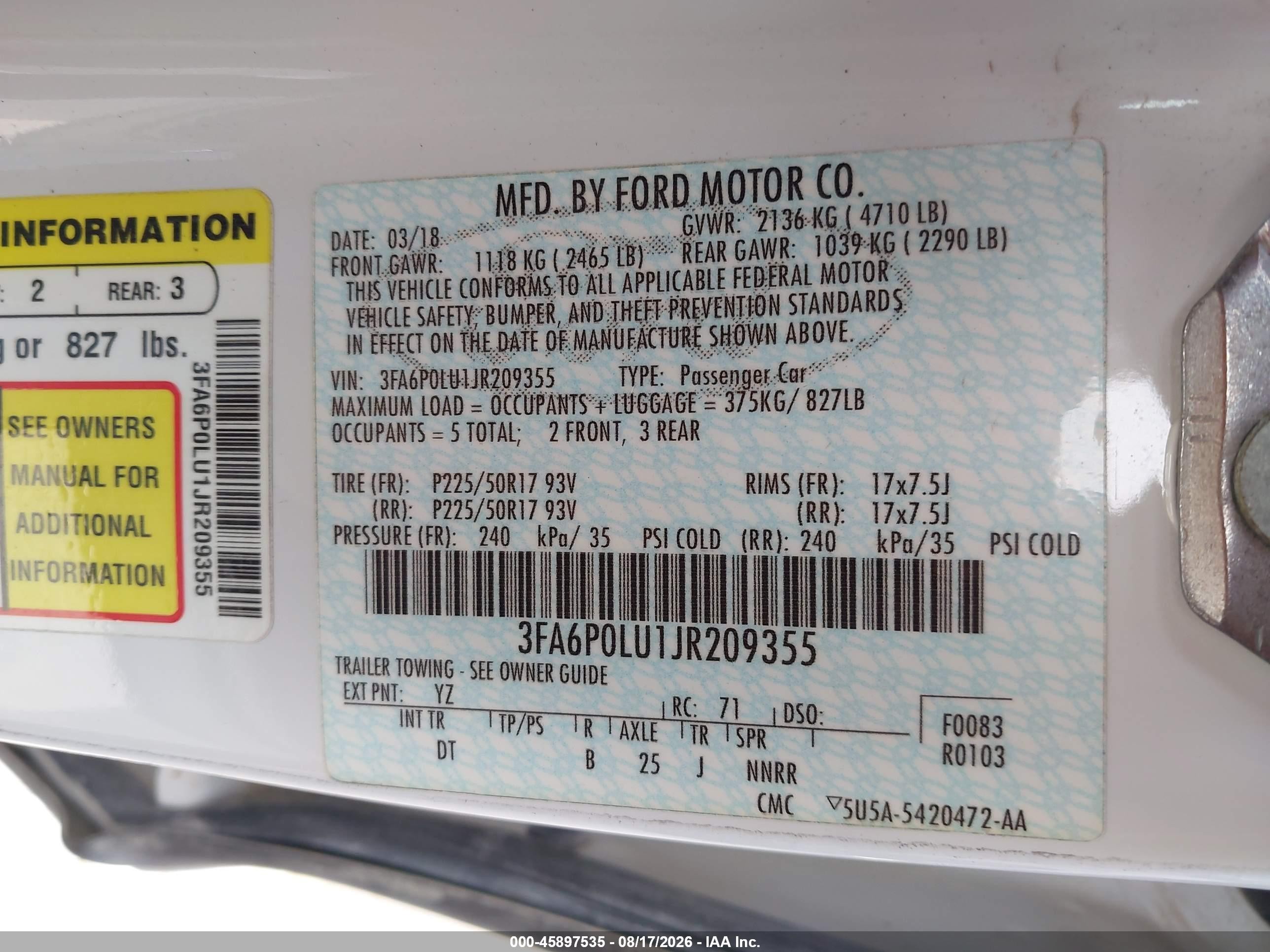 2018 Ford Fusion Hybrid Se White vin: 3FA6P0LU1JR209355