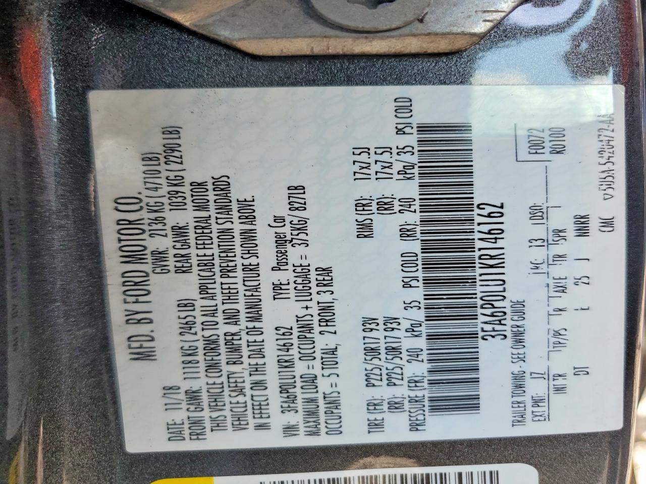 2019 Ford Fusion Se Gray vin: 3FA6P0LU1KR146162