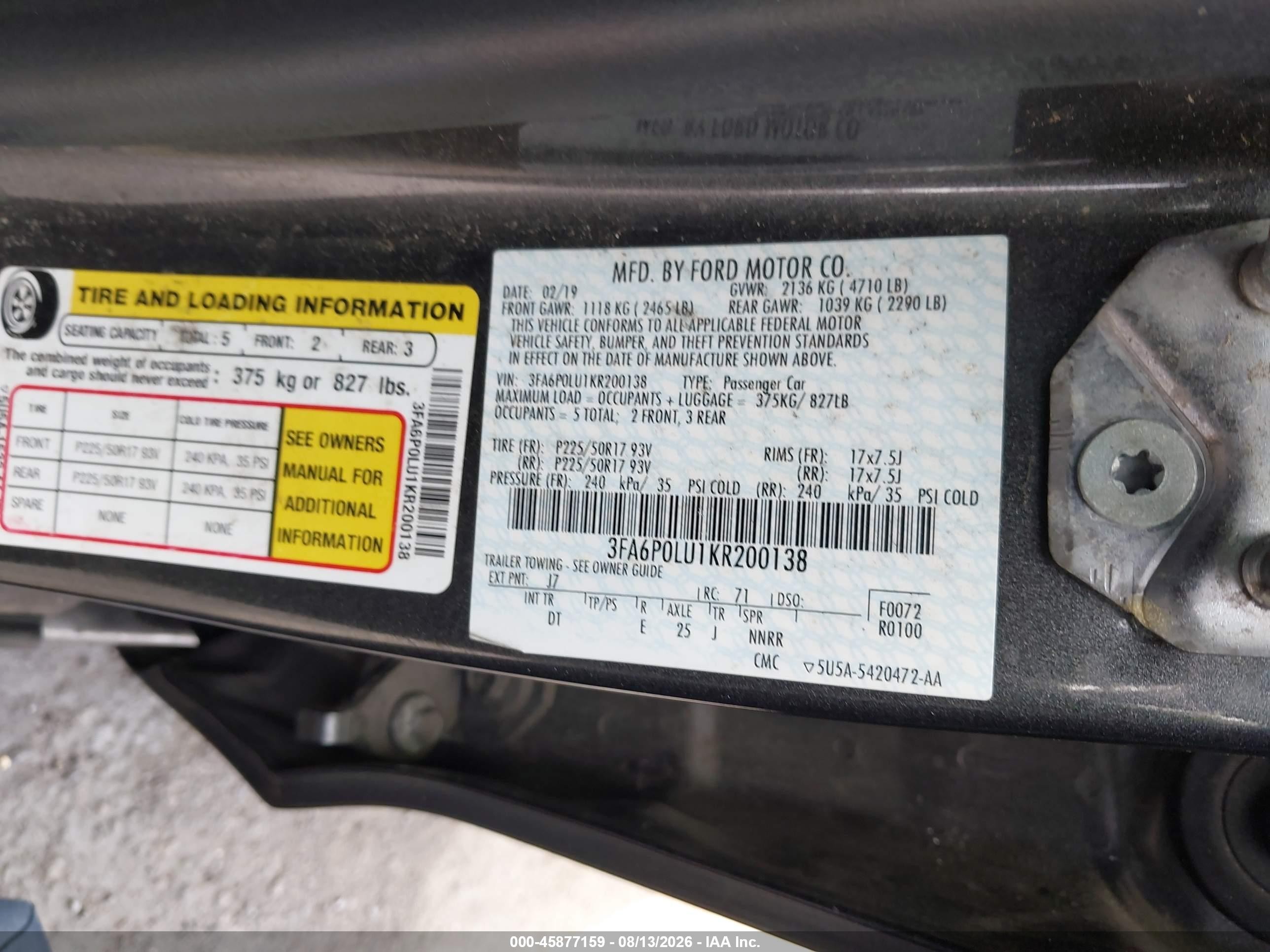 2019 Ford Fusion Hybrid Se Серый vin: 3FA6P0LU1KR200138