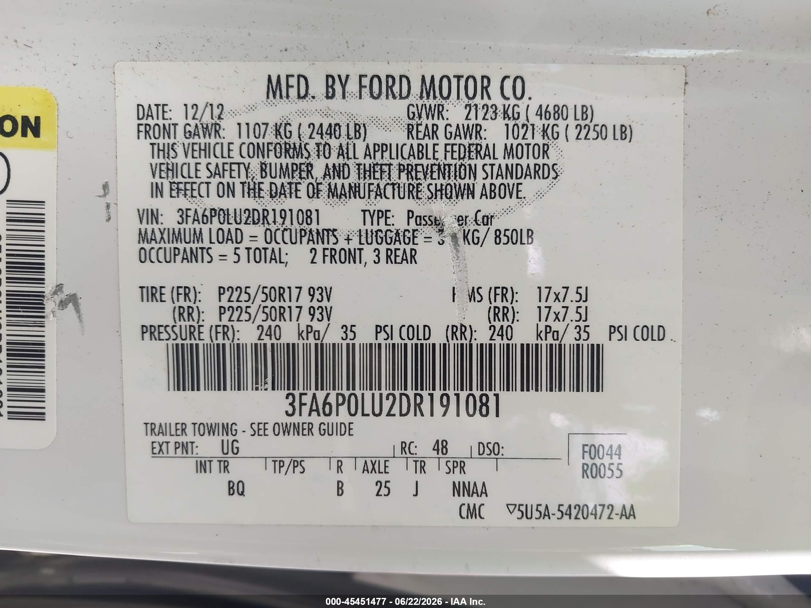 2013 Ford Fusion Hybrid Se White vin: 3FA6P0LU2DR191081