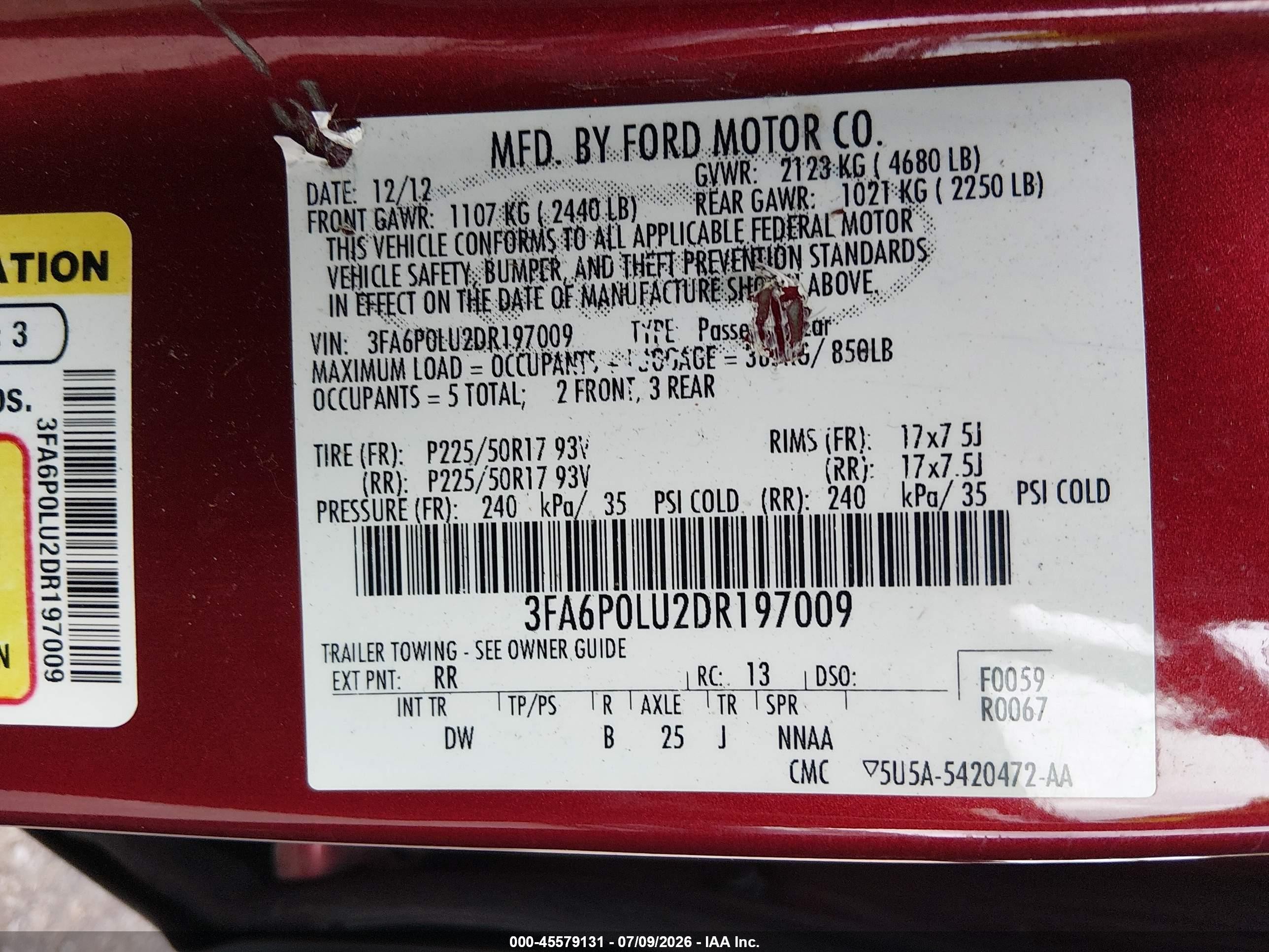 2013 Ford Fusion Hybrid Se Red vin: 3FA6P0LU2DR197009