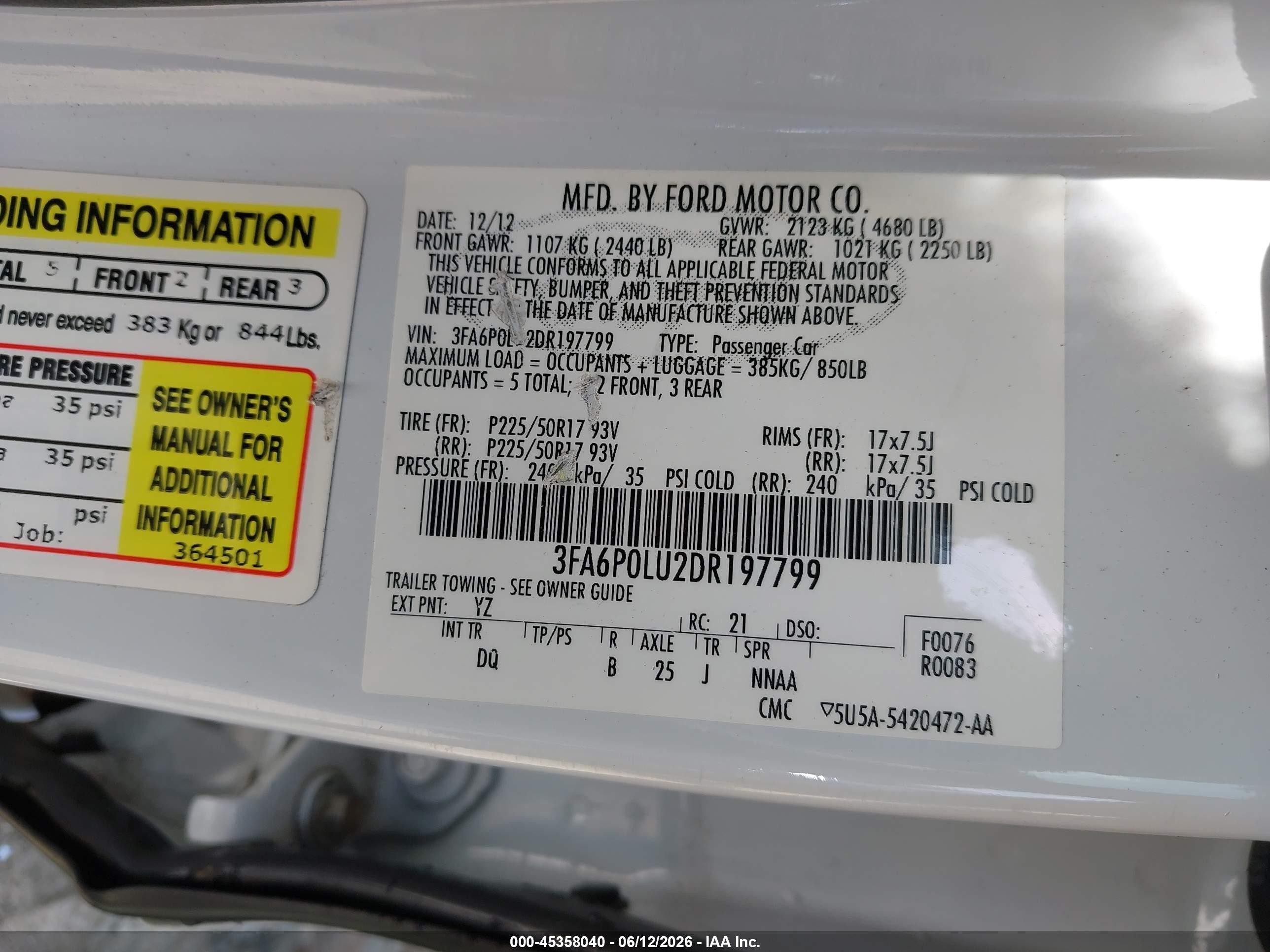2013 Ford Fusion Hybrid Se White vin: 3FA6P0LU2DR197799