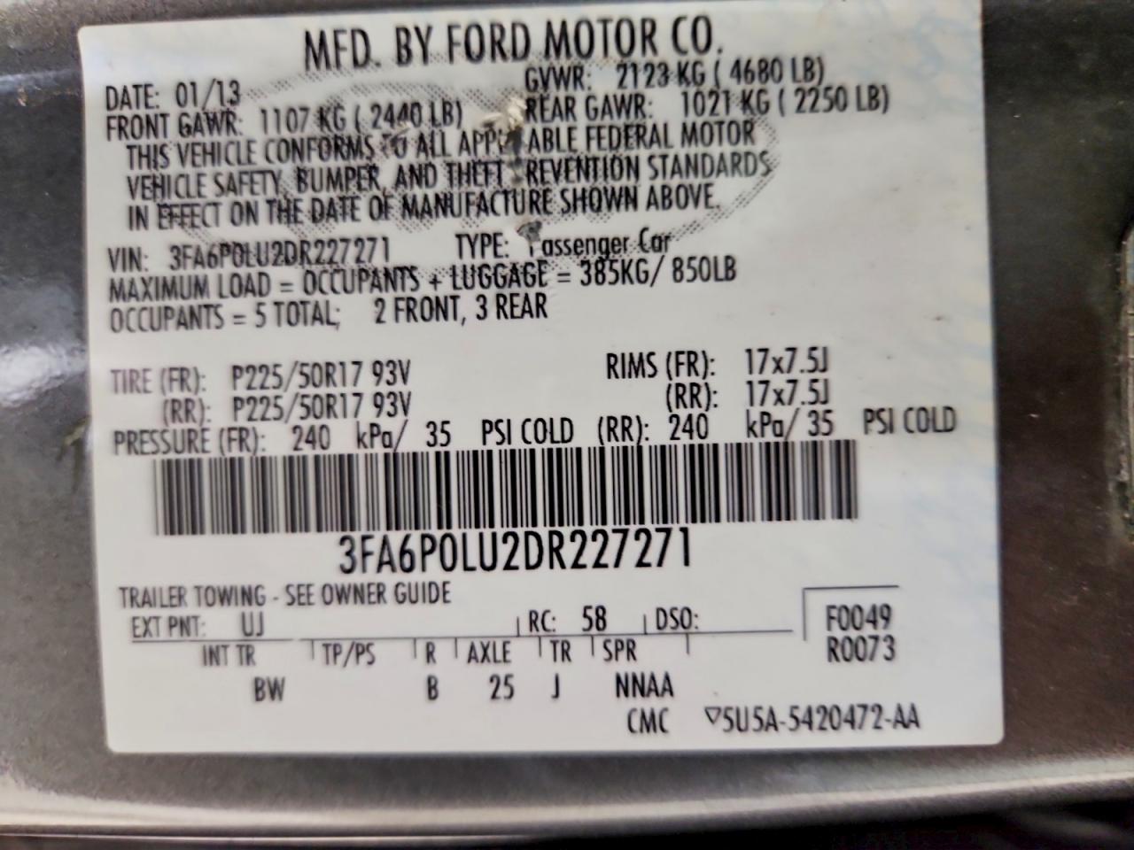 2013 Ford Fusion Se Hybrid Gray vin: 3FA6P0LU2DR227271